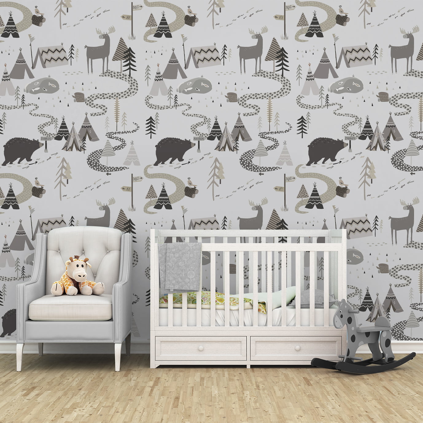 Papel De Parede Aldeias Safari Floresta índio Infantil Bebê VR574