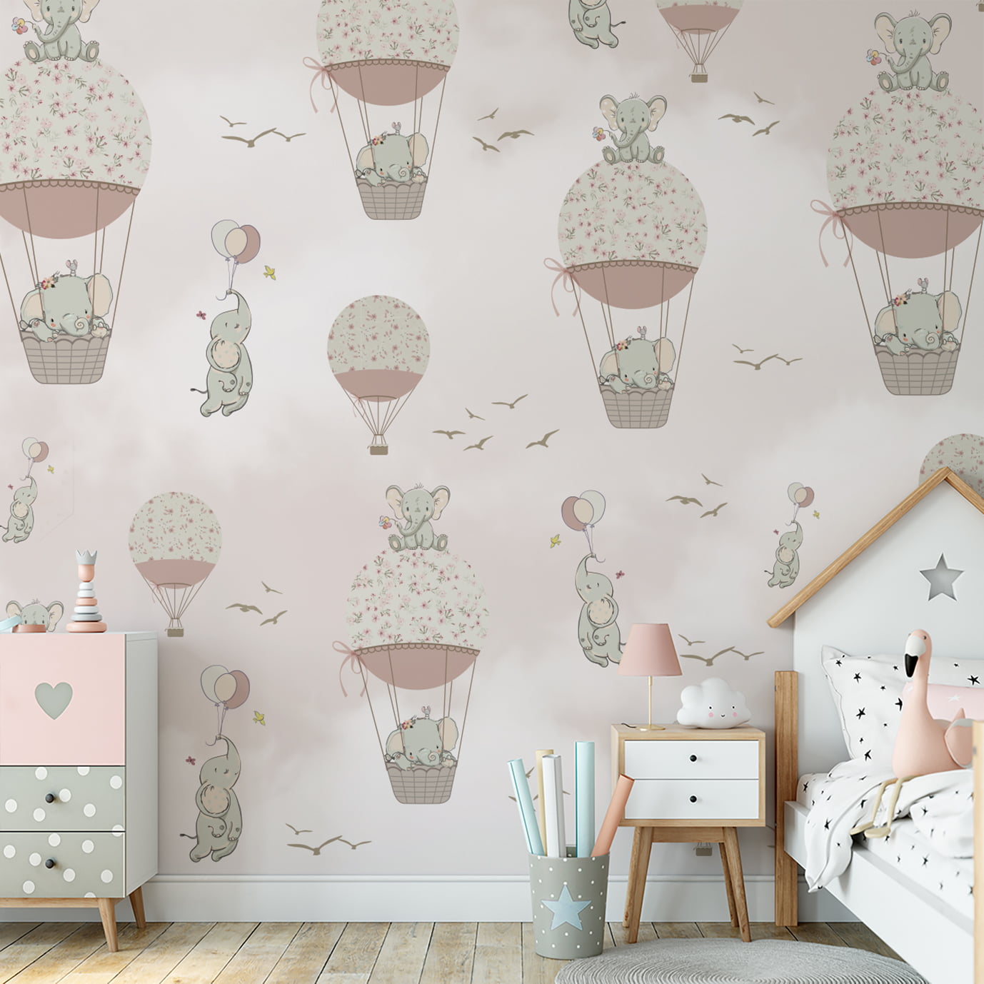 Papel de parede Infantil Menina Elefantinha Floral