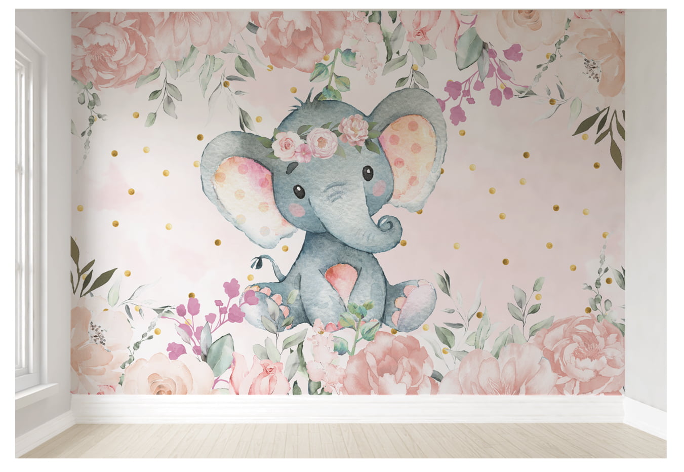 Papel de parede Infantil Menina Elefantinha Floral