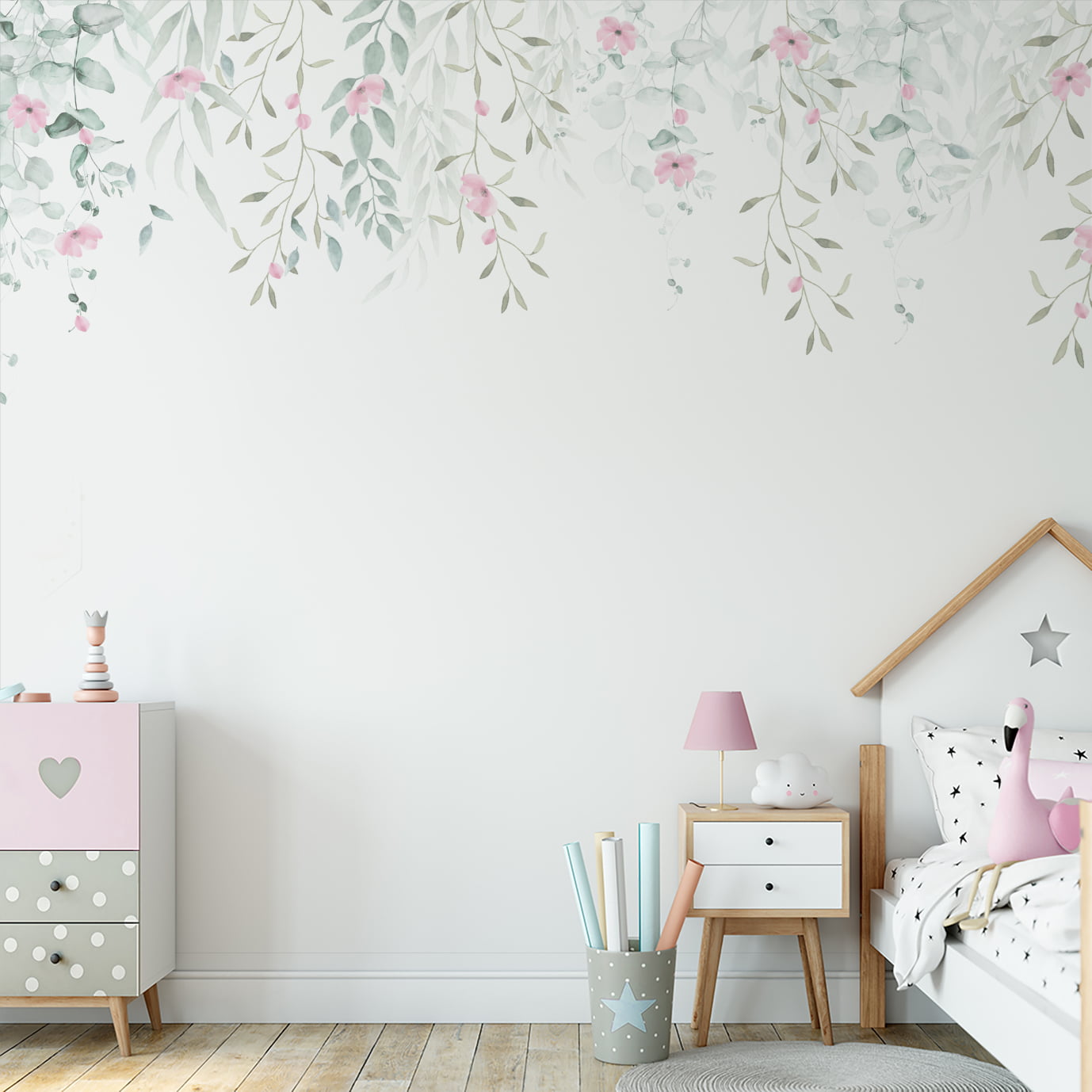 Papel De Parede Personalizado Infantil Jardim Aquarela Colorido Ramos E  Galhos Decoração Menina Quarto Personalizado Vinil 