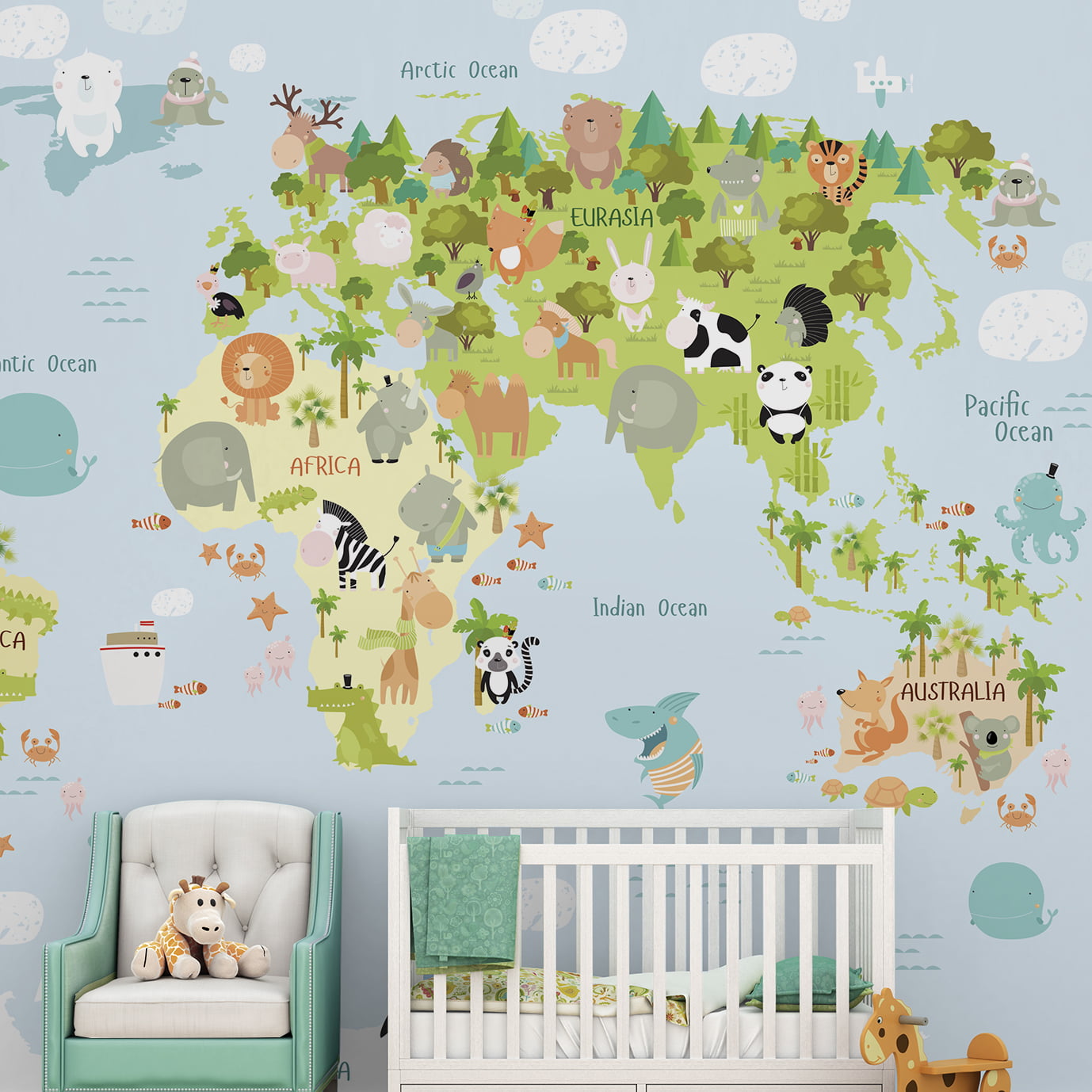 Papel de Parede Infantil Mapa Mundi