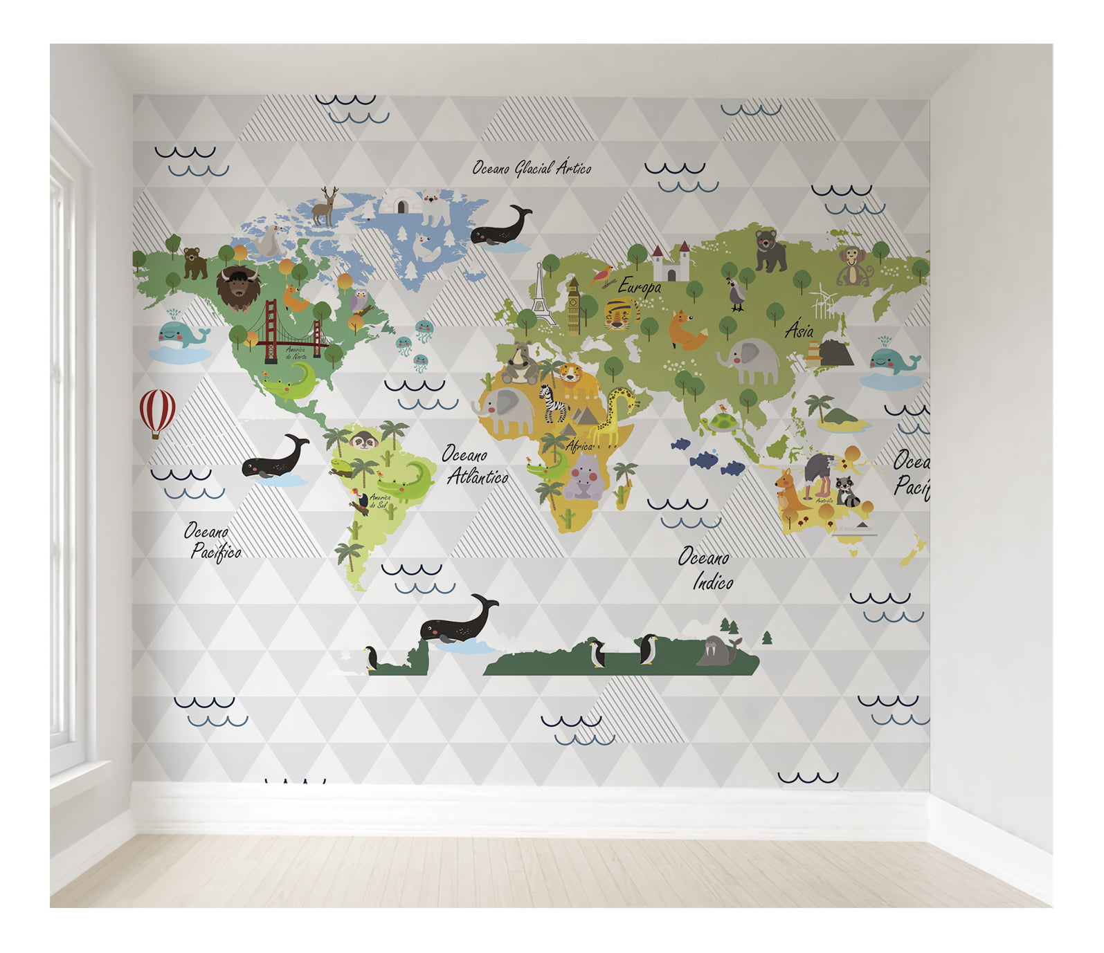 Papel De Parede Para Quarto De Beb Infantil Mapa Mundi