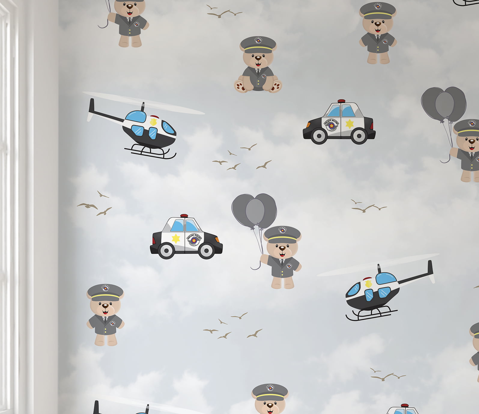 Papel de Parede Infantil Ursinho Policial