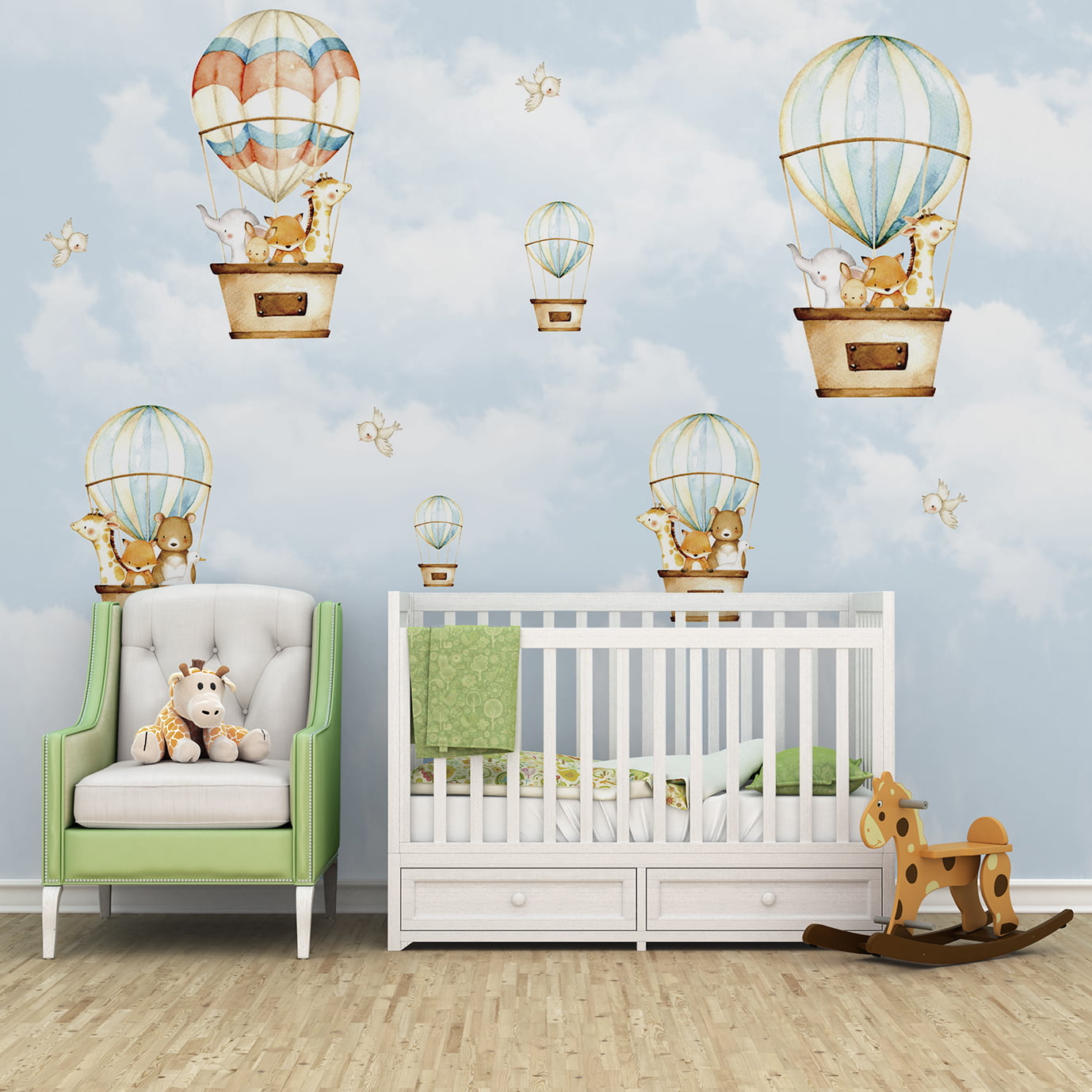 Papel de Parede Infantil Safári Balões Aquarela