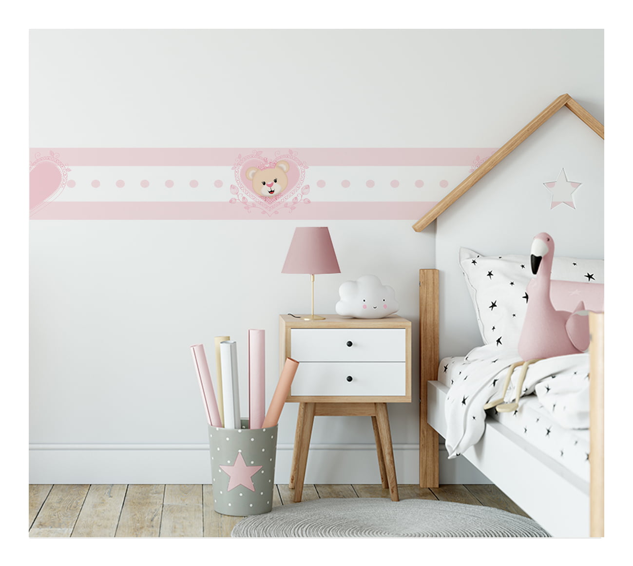 Faixa Decorativa Infantil Adesiva Ursa Princesa Rosa