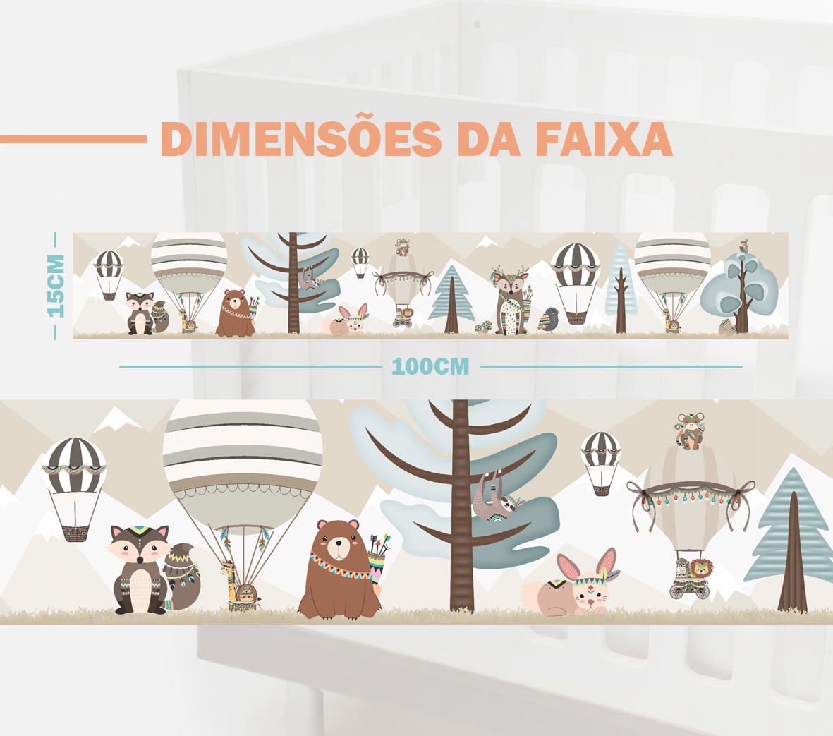 Faixa Decorativa Infantil Safari Bosque Urso Raposa Menino Adesivo