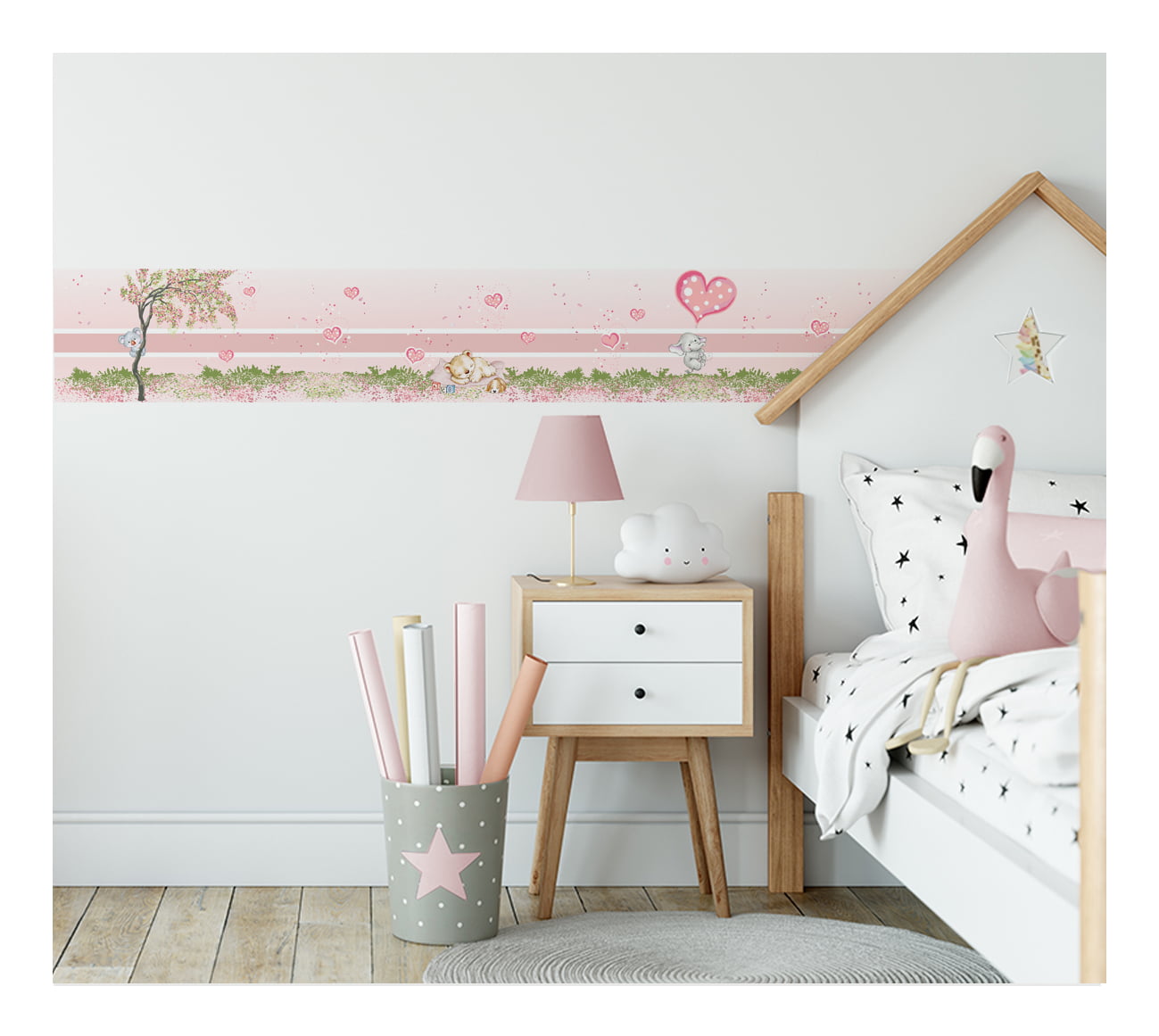 Faixa Decorativa Infantil Adesiva Jardim Encantado Ursa Rosa