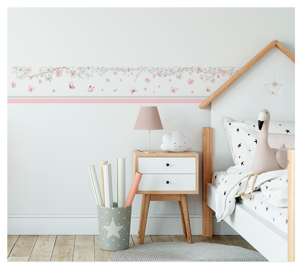 Faixa Decorativa para Quarto de Bebê Borboletas Jardim Encantado Menina