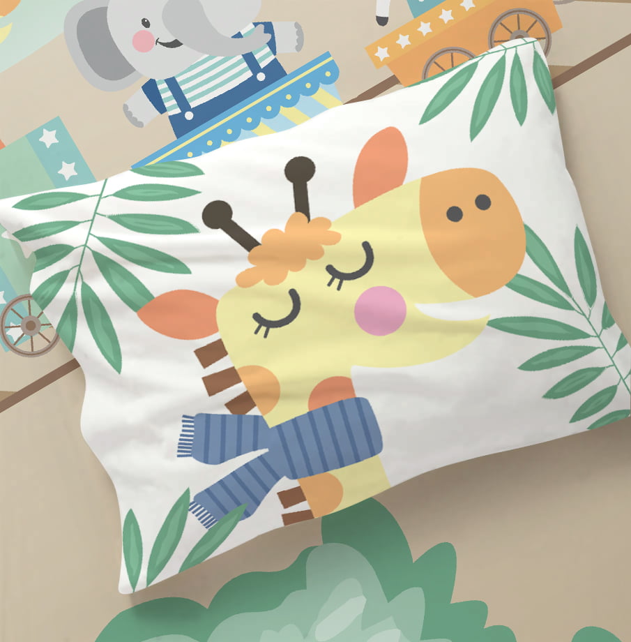 Fronha Infantil Personalizada Safári Girafa Verde 100% Algodão - FR229