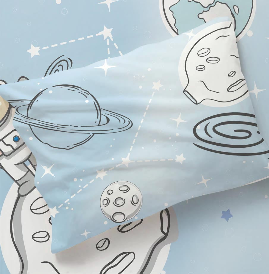 Fronha Infantil Personalizada Astronauta Espaço Azul 100% Algodão - FR463