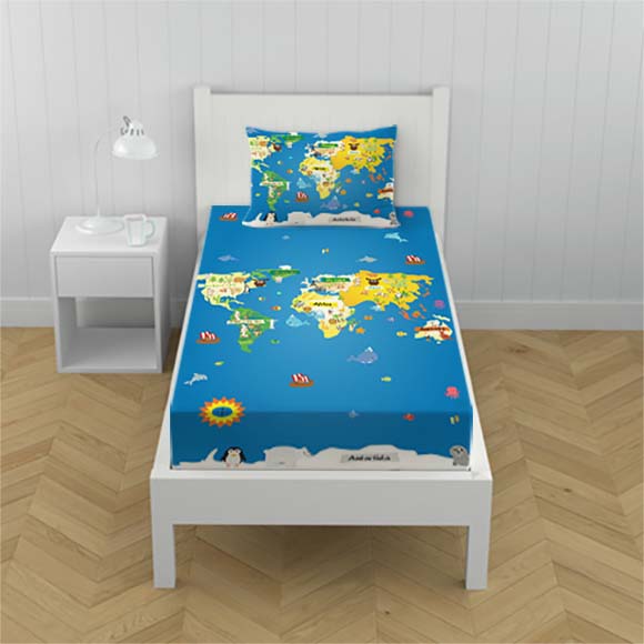 Lençol Infantil + Fronha Mapa Mundi Azul 100% Algodão-lkt75 Papel de parede  infantil, Enxovais para Bebê, Kits Berço, Kit Cama, faixa decorativa, régua do crescimento, quadros decorativos infantil.