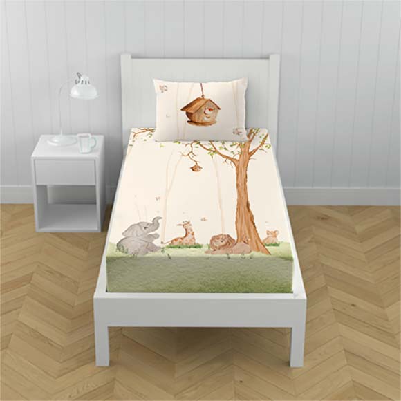 Lençol de Solteiro Safari Bosque Menino - L541 Papel de parede  infantil, Enxovais para Bebê, Kits Berço, Kit Cama, faixa decorativa, régua do crescimento, quadros decorativos infantil.