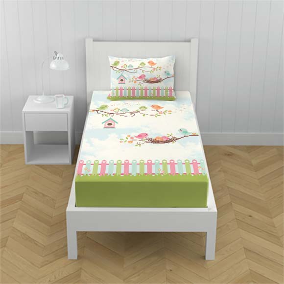 Lençol de Solteiro Infantil Jardim Encantado Pássaros Menina- L29 Papel de parede  infantil, Enxovais para Bebê, Kits Berço, Kit Cama, faixa decorativa, régua do crescimento, quadros decorativos infantil.