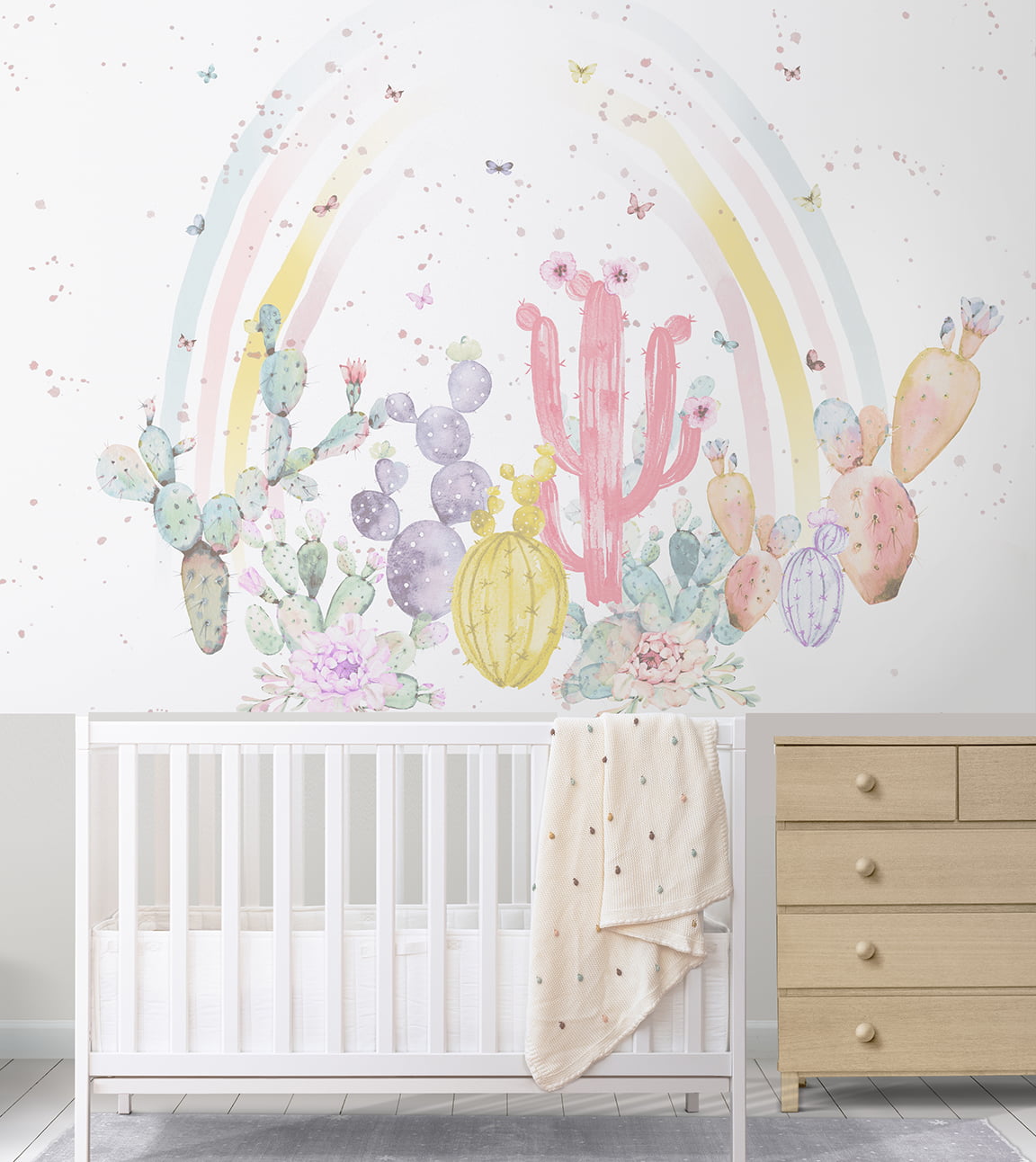 Papel de parede para quarto de bebê infantil cactos