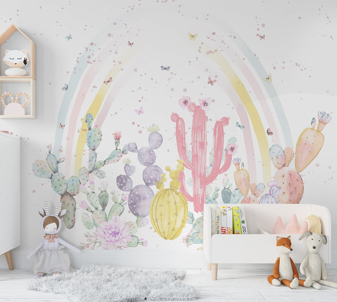 Papel de parede para quarto de bebê infantil cactos