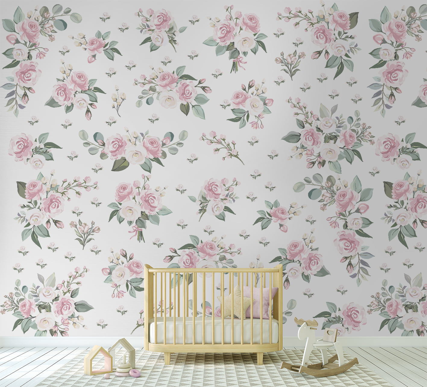 Papel de Parede Infantil Floral Rosas