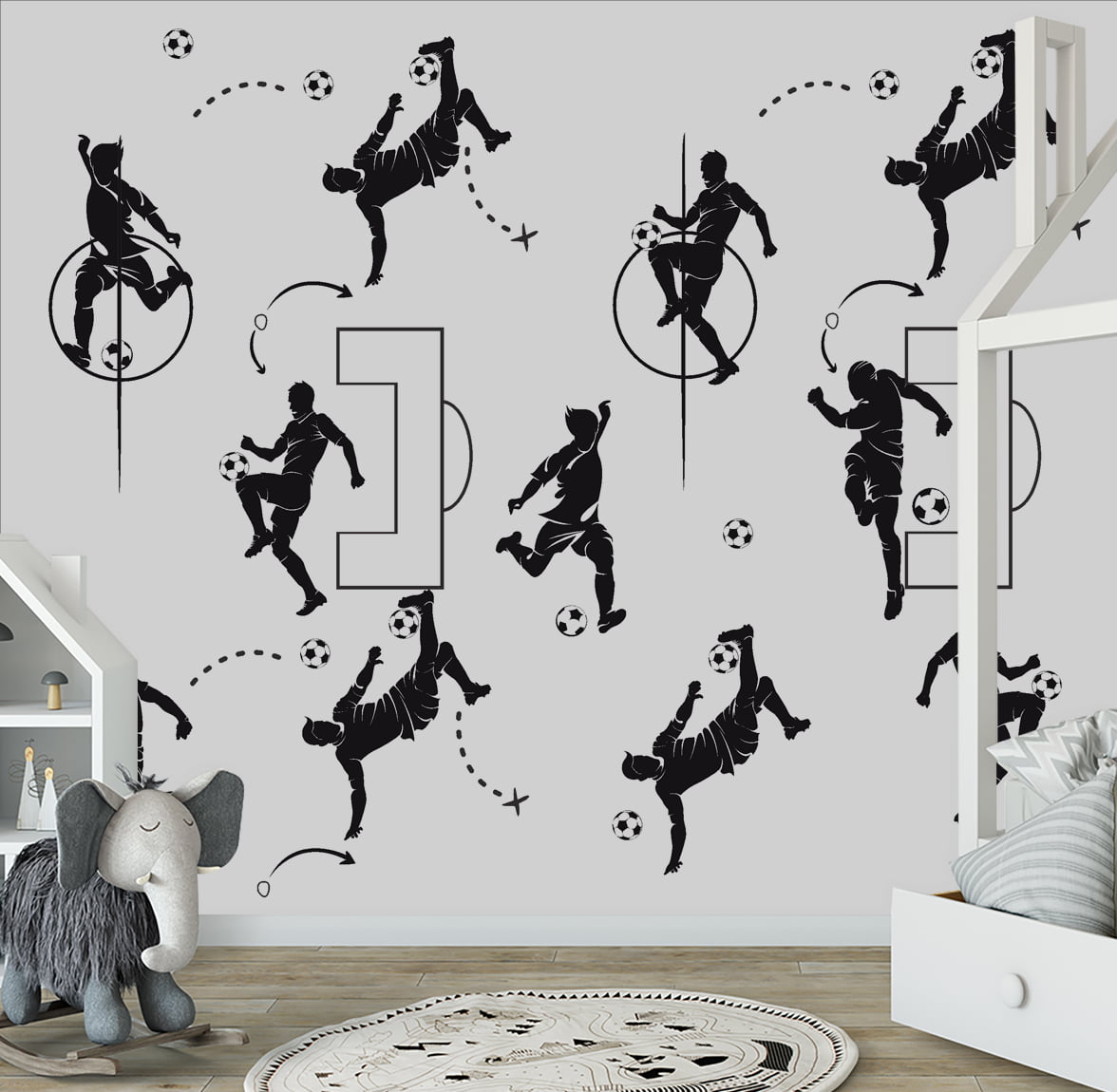 Papel de Parede Infantil para Quarto de Bebê Futebol Silhuetas