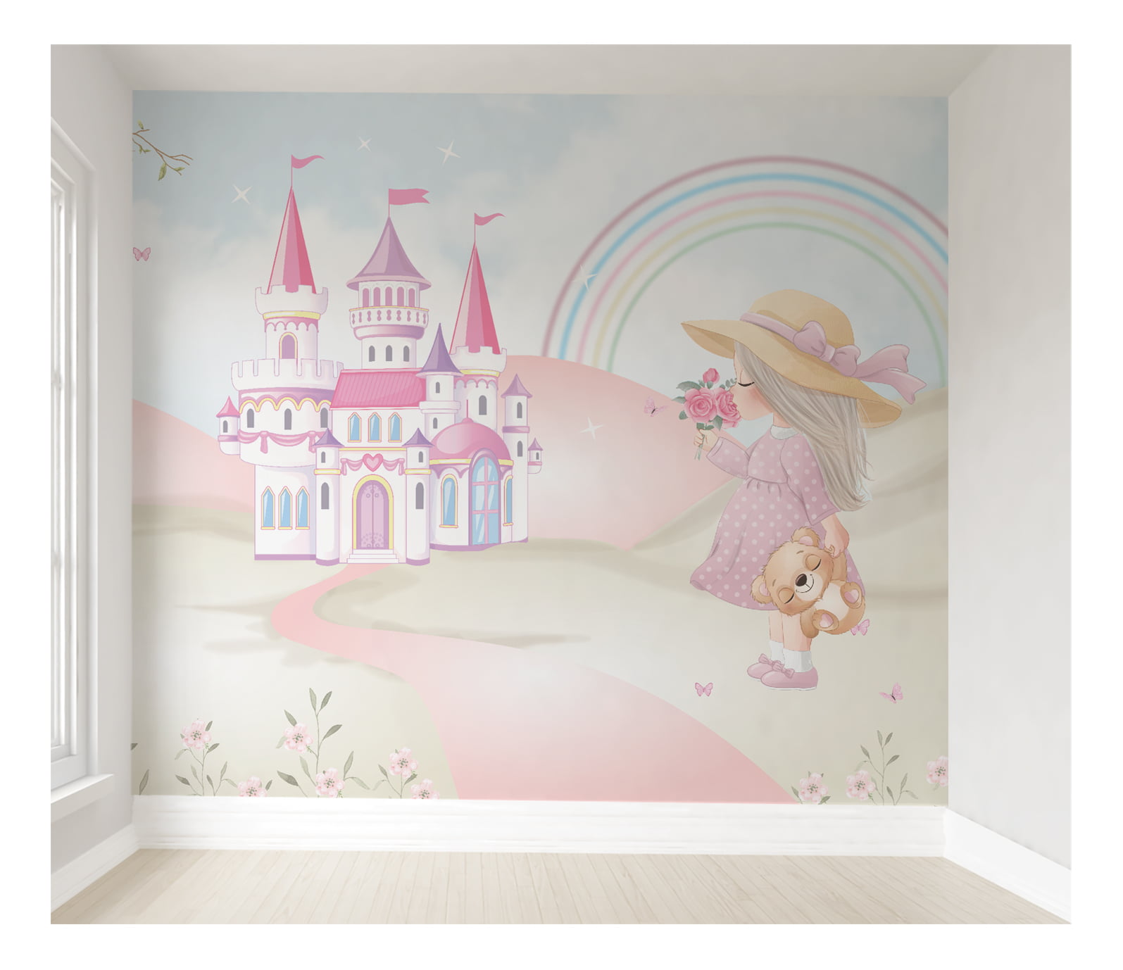 Papel de Parede Infantil Menina e o Castelo