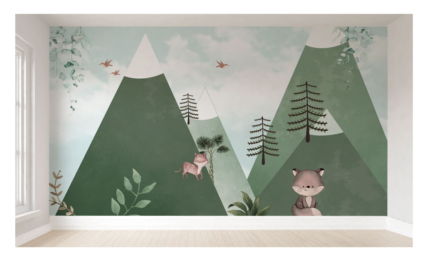 Papel de Parede Infantil Montanhas e Raposas
