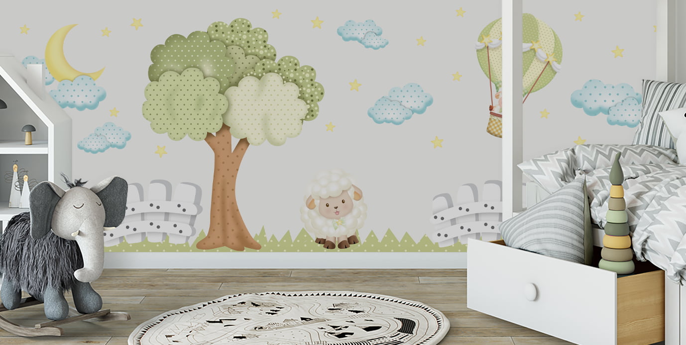Papel de Parede Infantil Ovelhas