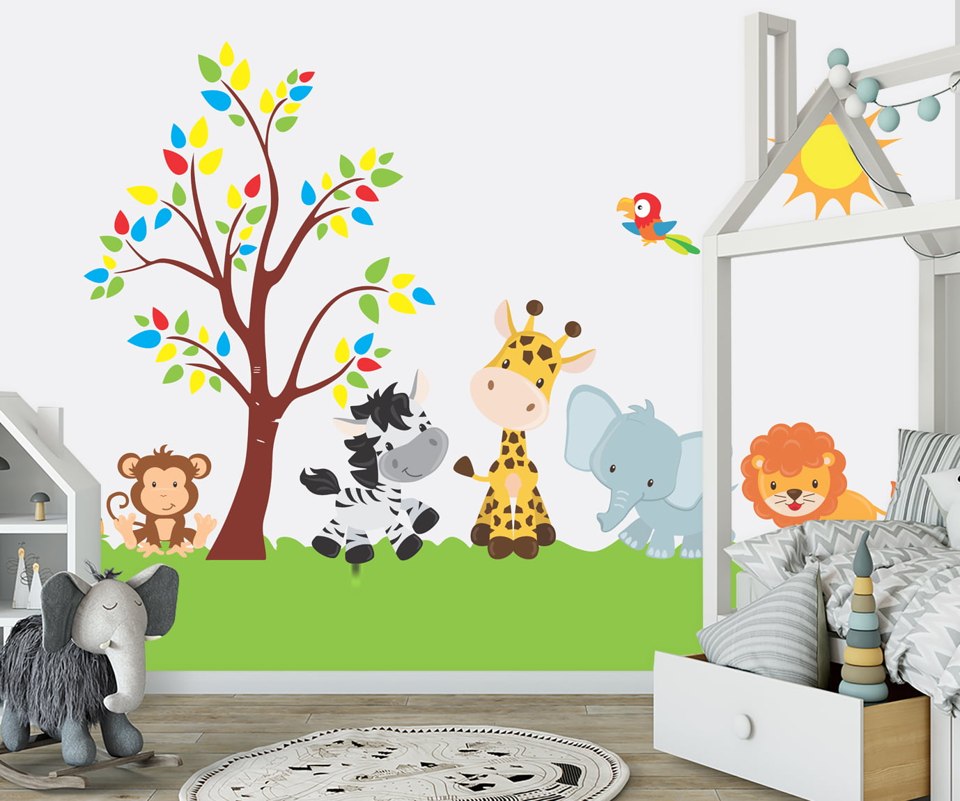 Papel de Parede Infantil Safari Animais Coloridos