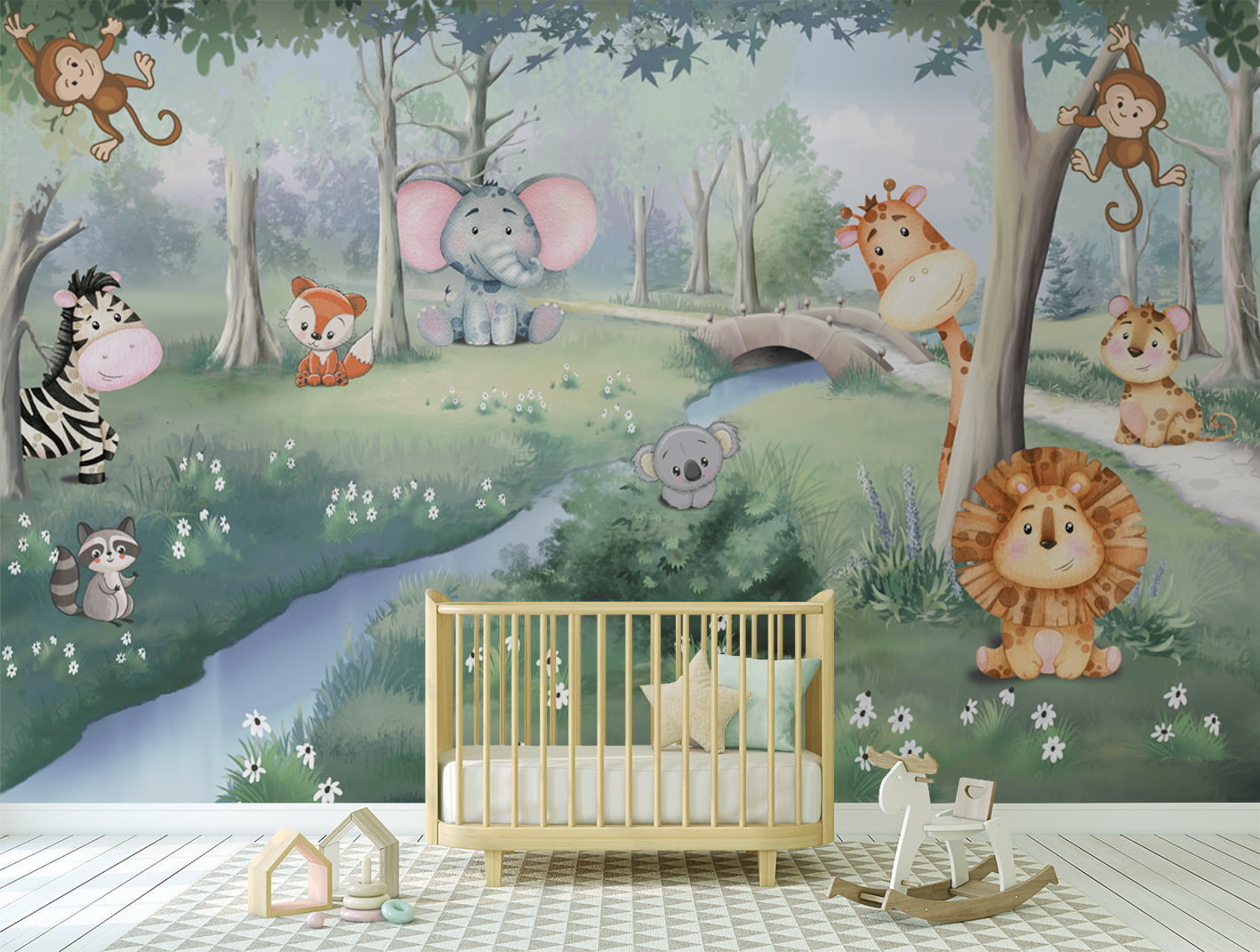 Papel de Parede Infantil para Quarto de Bebê Safari Natureza