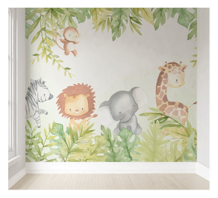 Papel de Parede Infantil para Quarto de Bebê Safari Natureza
