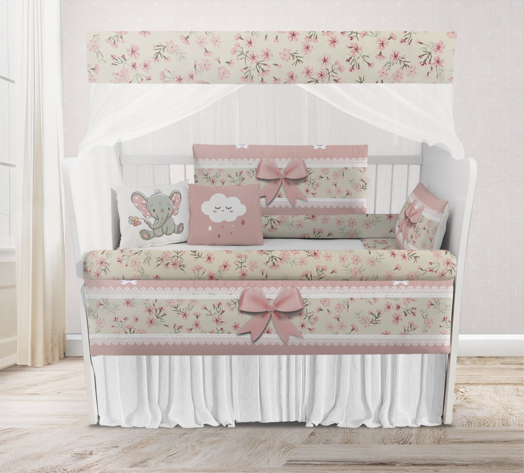 Kit Berço Enxoval de Bebê Elefantinha Floral 