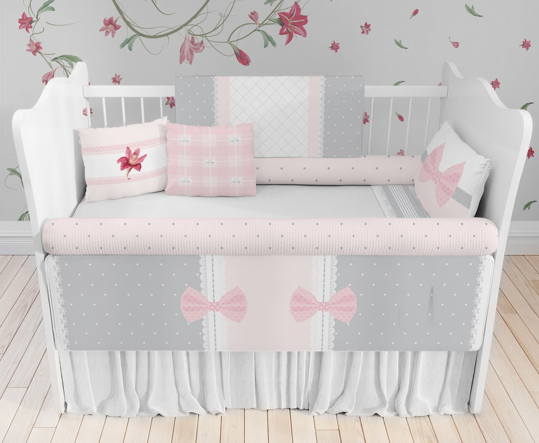 Kit Berço Enxoval de Bebê Floral Rosa