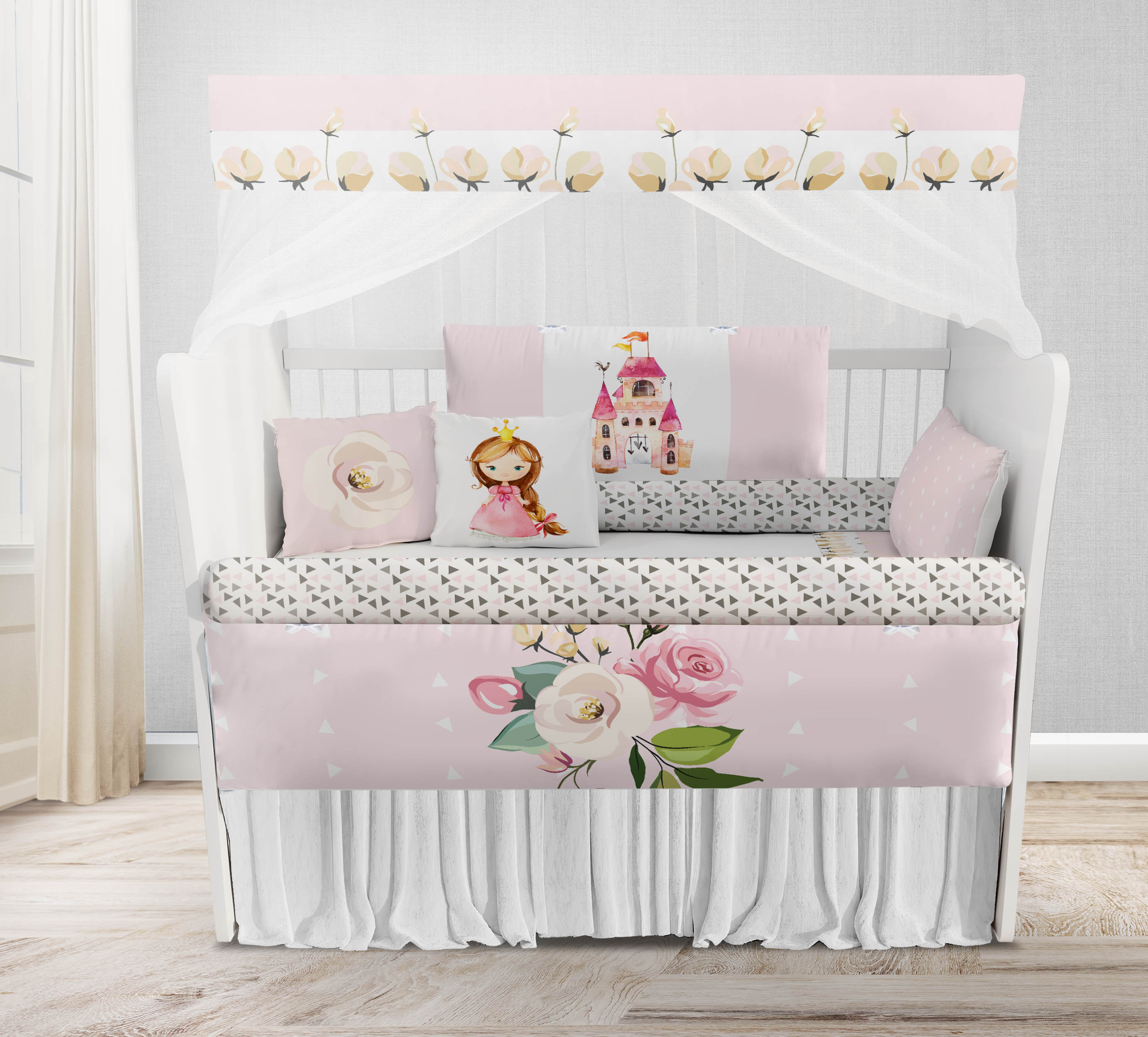 Kit Berço Enxoval de Bebê Menina Princesa Jardim