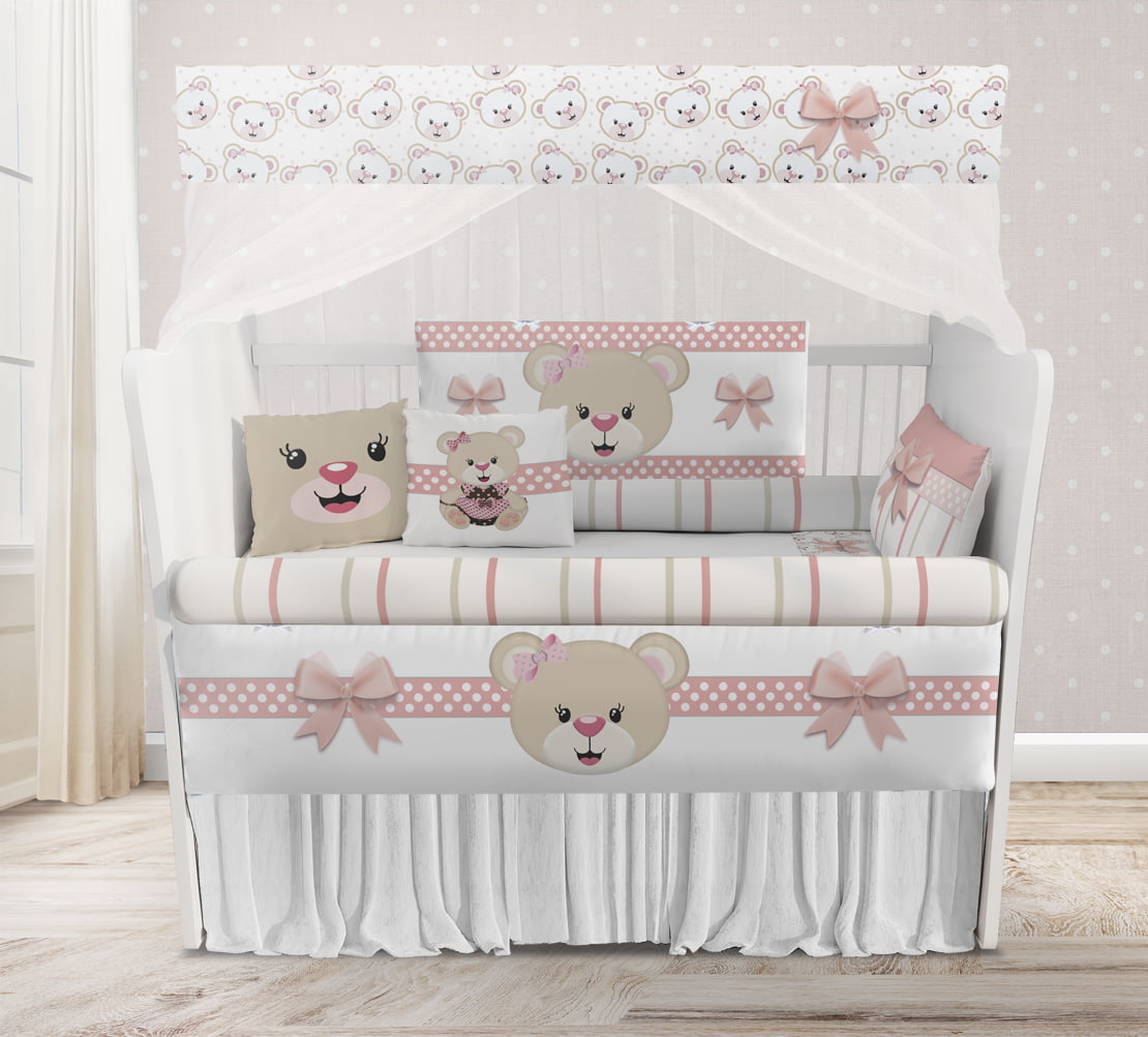 Kit Berço Enxoval de Bebê Ursinha Princesa - 23 Peças