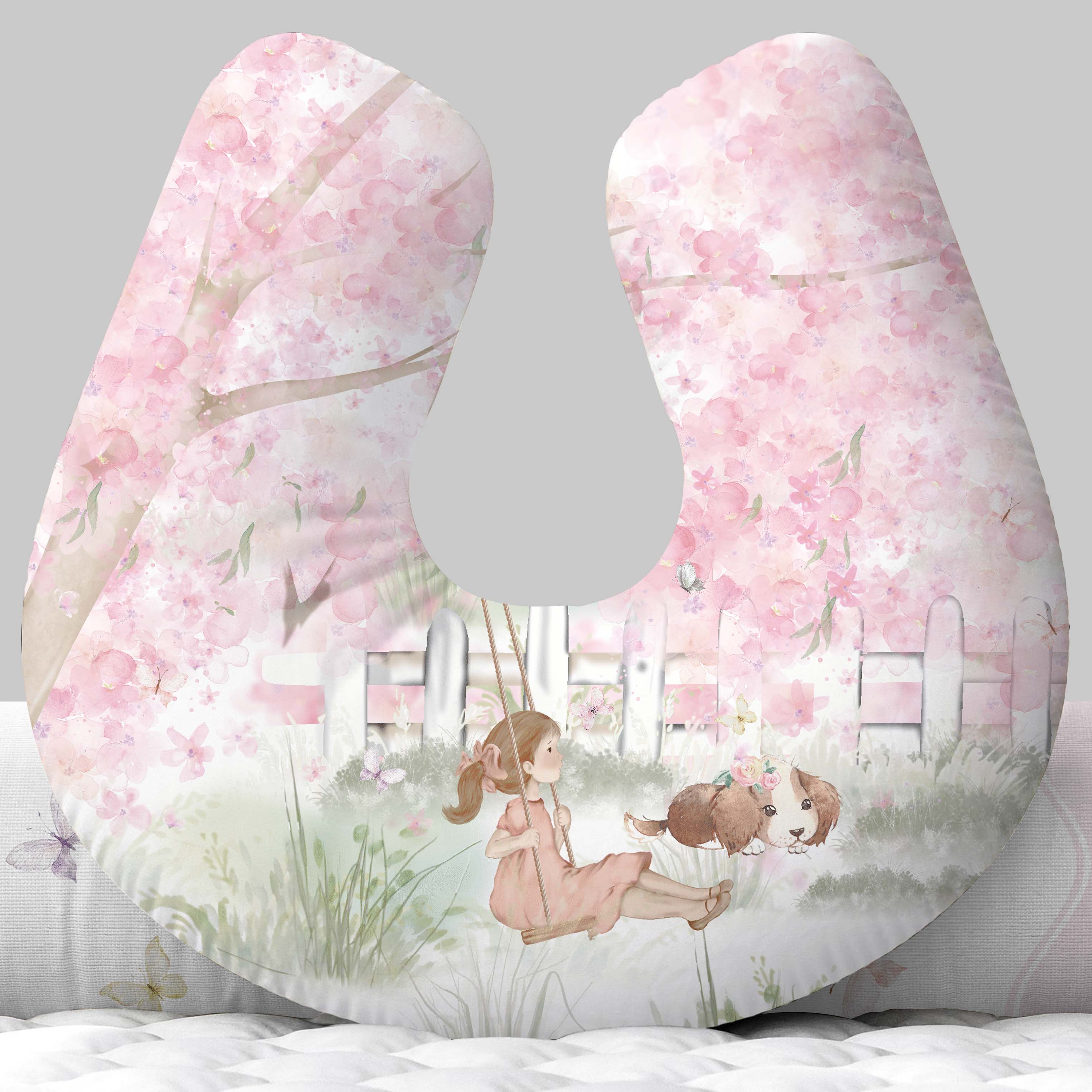 Almofada de Amamentação com Zíper Floral Menina Rosa Jardim AM572 Papel de parede  infantil, Enxovais para Bebê, Kits Berço, Kit Cama, faixa decorativa, régua do crescimento, quadros decorativos infantil.