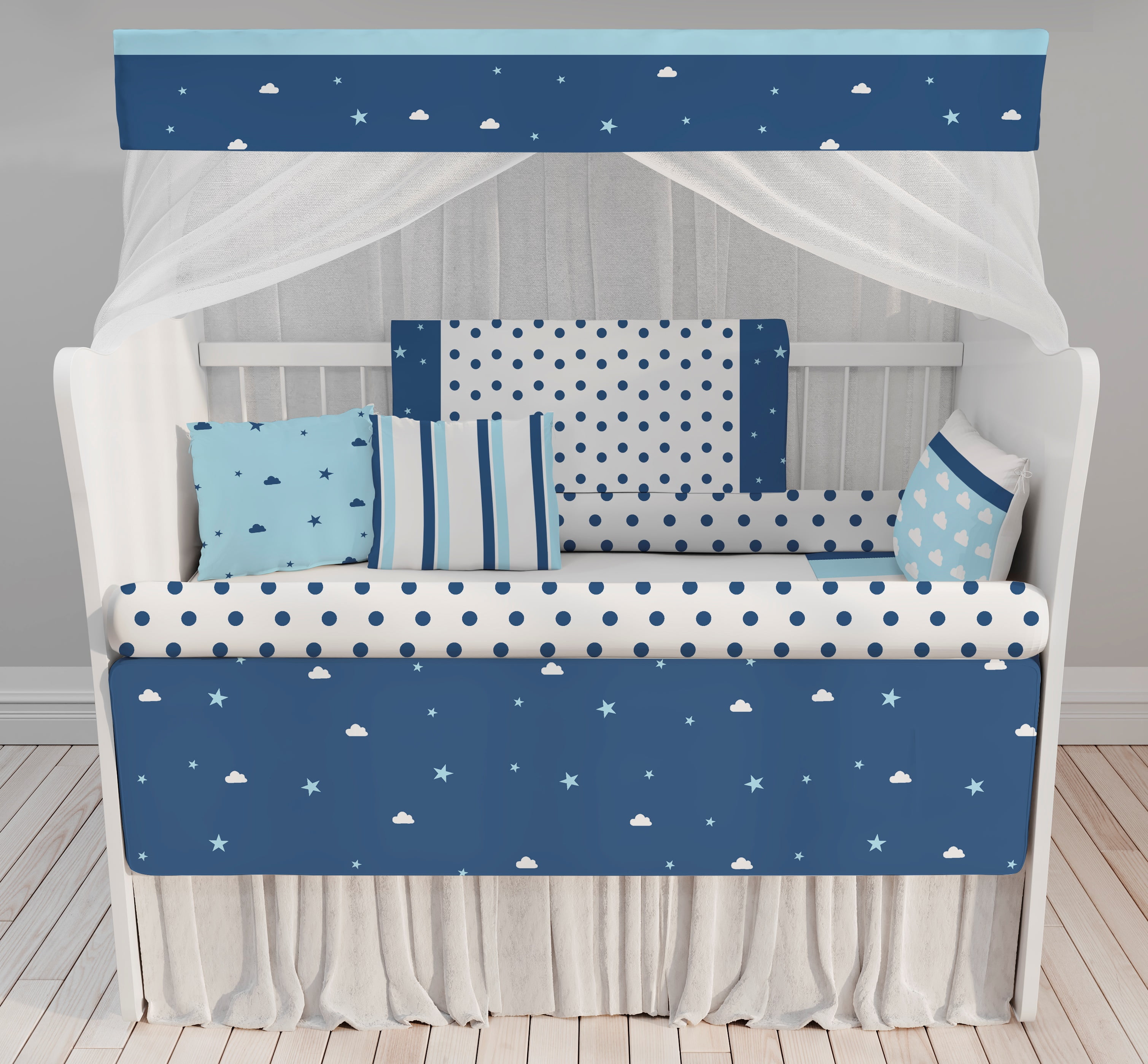 Kit Berço Enxoval de Bebê Estrelas Azul Céu Menino KT664 Papel de parede  infantil, Enxovais para Bebê, Kits Berço, Kit Cama, faixa decorativa, régua do crescimento, quadros decorativos infantil.