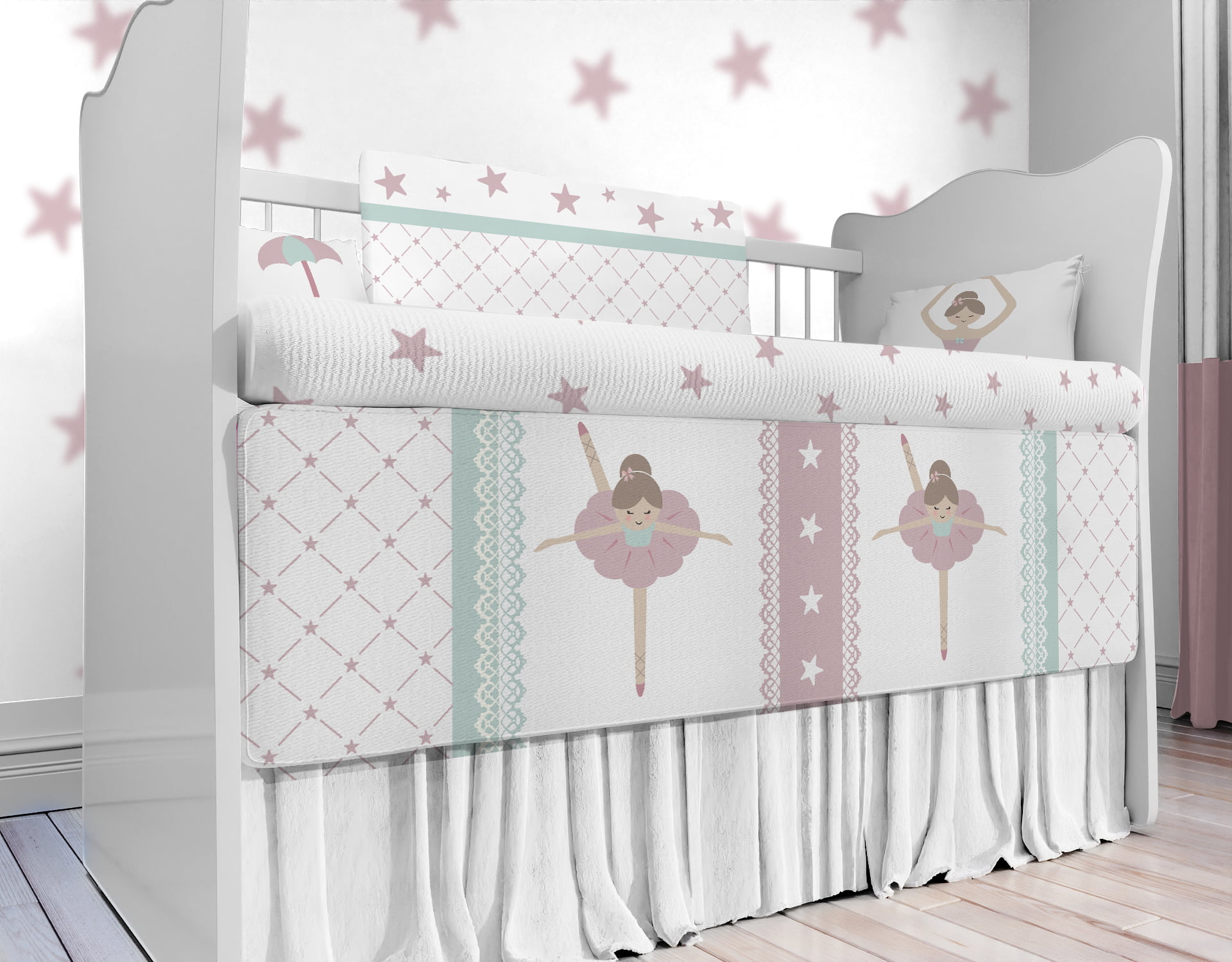 Kit Berço Enxoval de Bebê Bailarina Estrelas Menina KT16 Papel de parede  infantil, Enxovais para Bebê, Kits Berço, Kit Cama, faixa decorativa, régua do crescimento, quadros decorativos infantil.