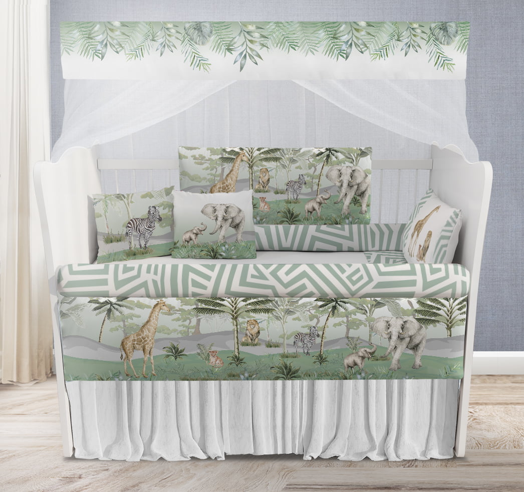 Kit Berço Enxoval de Bebê Safari Folhas Verdes Menino KT582 Papel de parede  infantil, Enxovais para Bebê, Kits Berço, Kit Cama, faixa decorativa, régua do crescimento, quadros decorativos infantil.