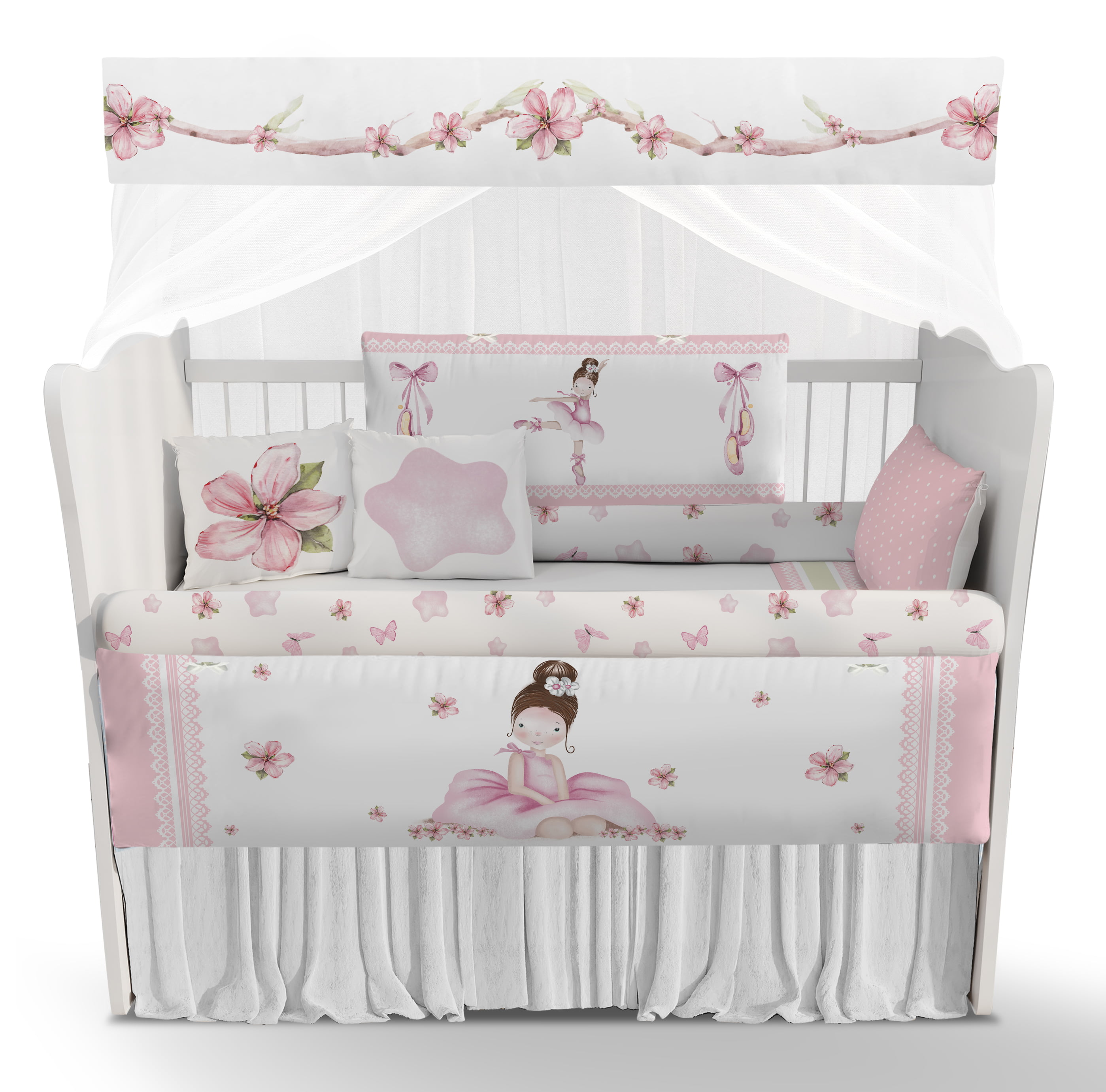 Kit Berço Enxoval de Bebê Bailarina Delicada Rosa Menina KT456 Papel de parede  infantil, Enxovais para Bebê, Kits Berço, Kit Cama, faixa decorativa, régua do crescimento, quadros decorativos infantil.