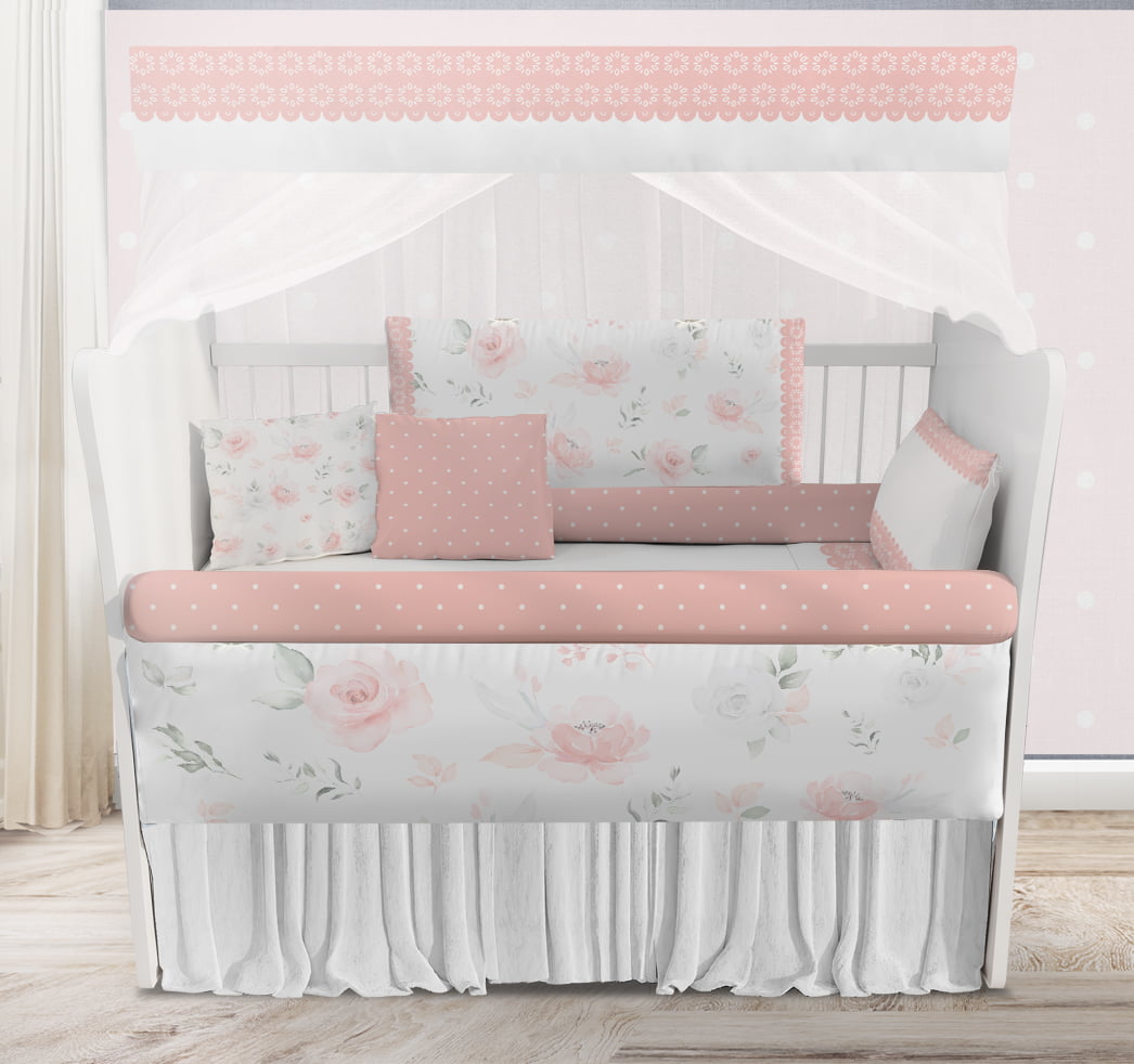 Kit Berço Enxoval de Bebê Flores Rosa Menina KT459 Papel de parede  infantil, Enxovais para Bebê, Kits Berço, Kit Cama, faixa decorativa, régua do crescimento, quadros decorativos infantil.