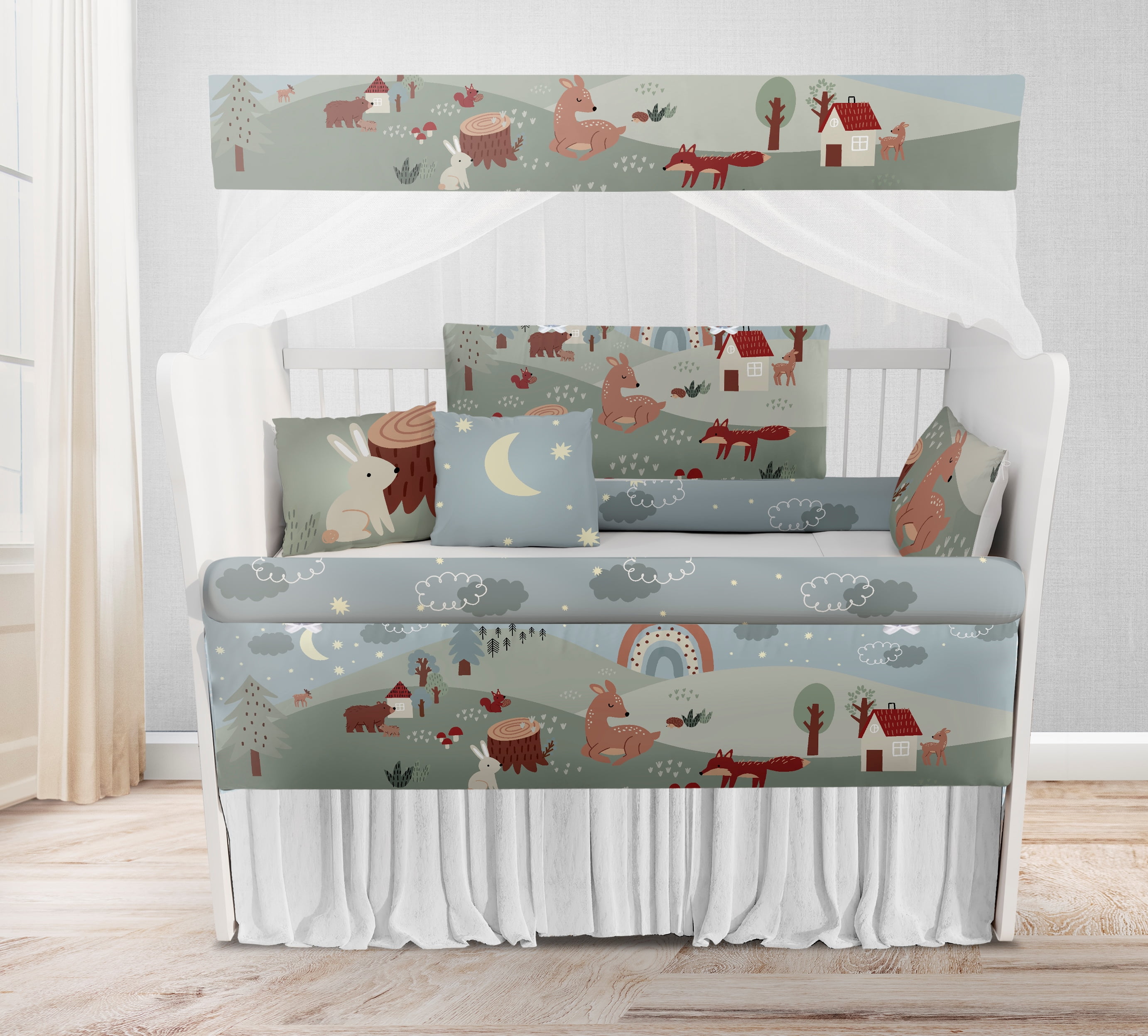 Kit Berço Enxoval de Bebê Bosque Ursos Animais KT643 Papel de parede  infantil, Enxovais para Bebê, Kits Berço, Kit Cama, faixa decorativa, régua do crescimento, quadros decorativos infantil.