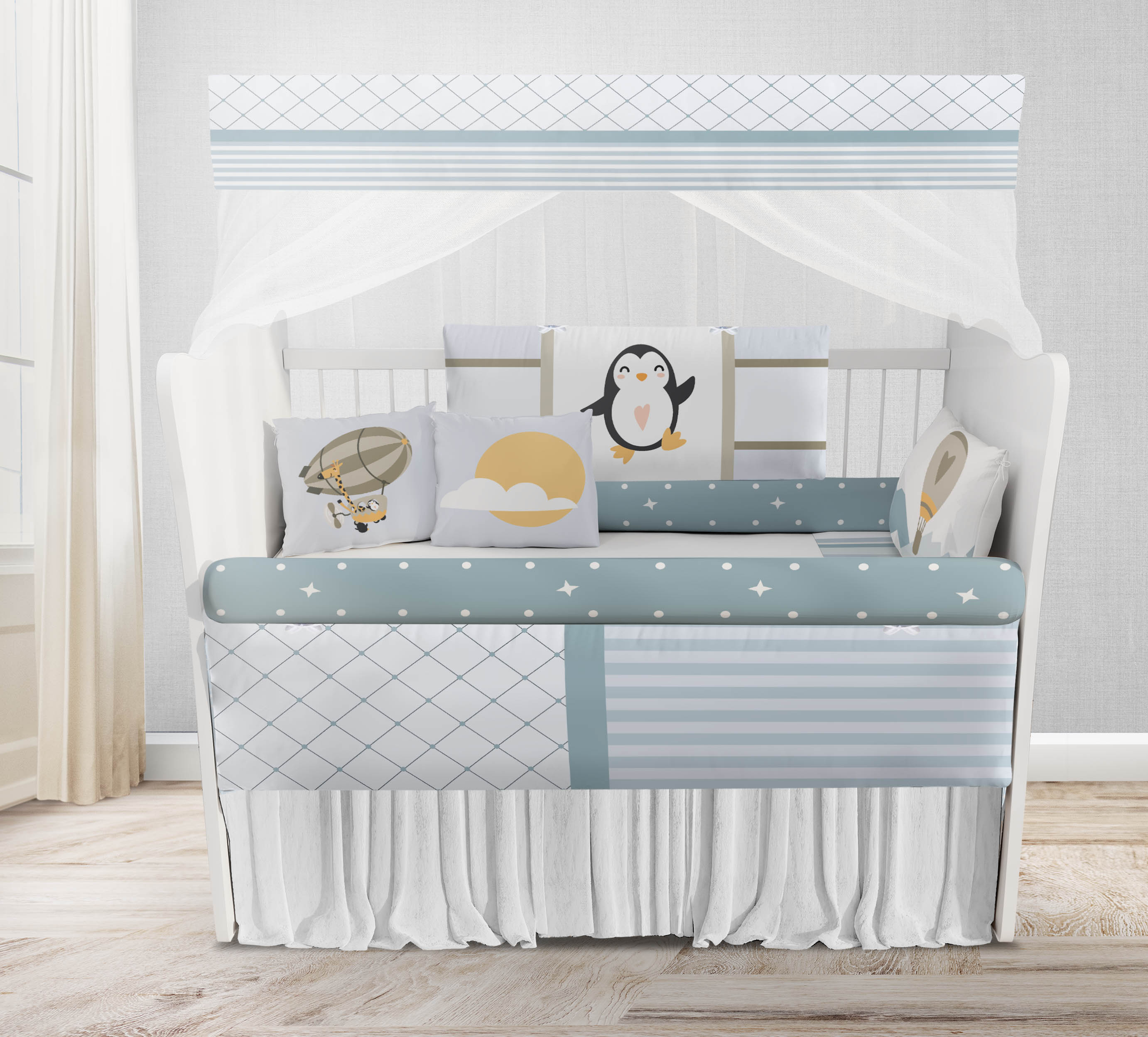 Kit de Berço para Quarto de Bebê Enxoval de Bebê Safari nos Balões