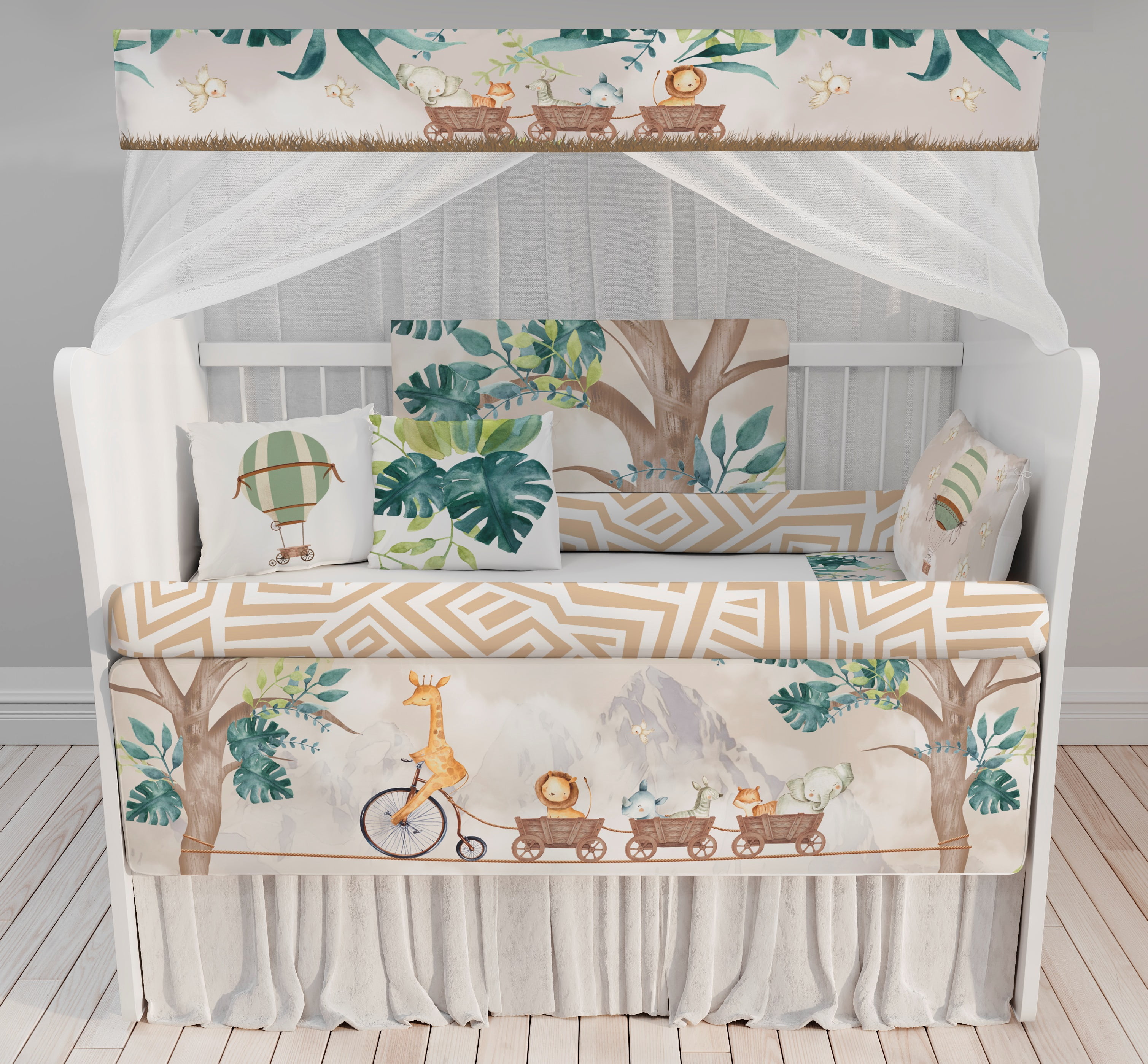 Kit Berço Enxoval de Bebê Safari Folhas Verde KT451 Papel de parede  infantil, Enxovais para Bebê, Kits Berço, Kit Cama, faixa decorativa, régua do crescimento, quadros decorativos infantil.