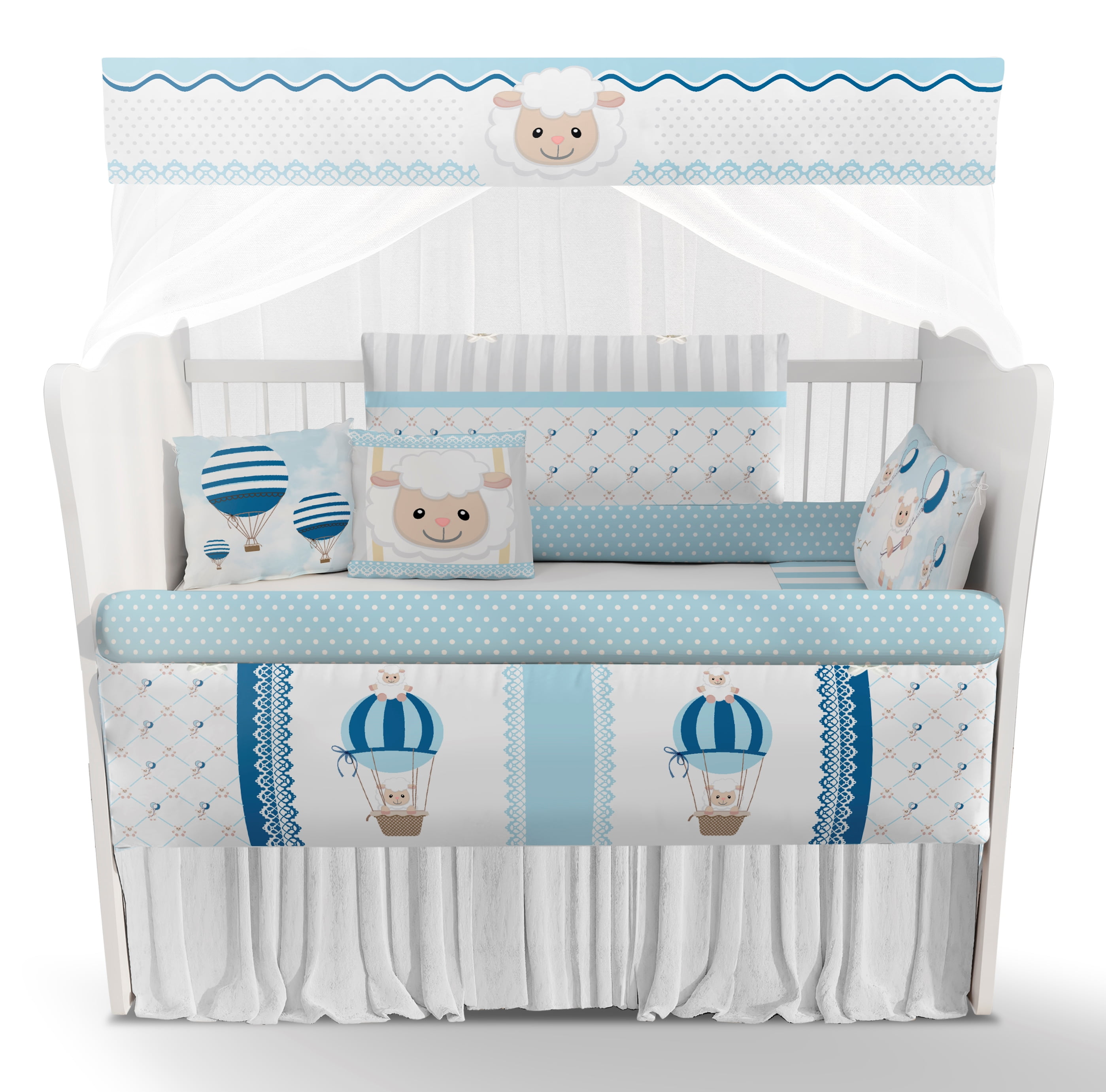 Kit Berço Enxoval de Bebê Ovelhas Azul Menino KT309 Papel de parede  infantil, Enxovais para Bebê, Kits Berço, Kit Cama, faixa decorativa, régua do crescimento, quadros decorativos infantil.