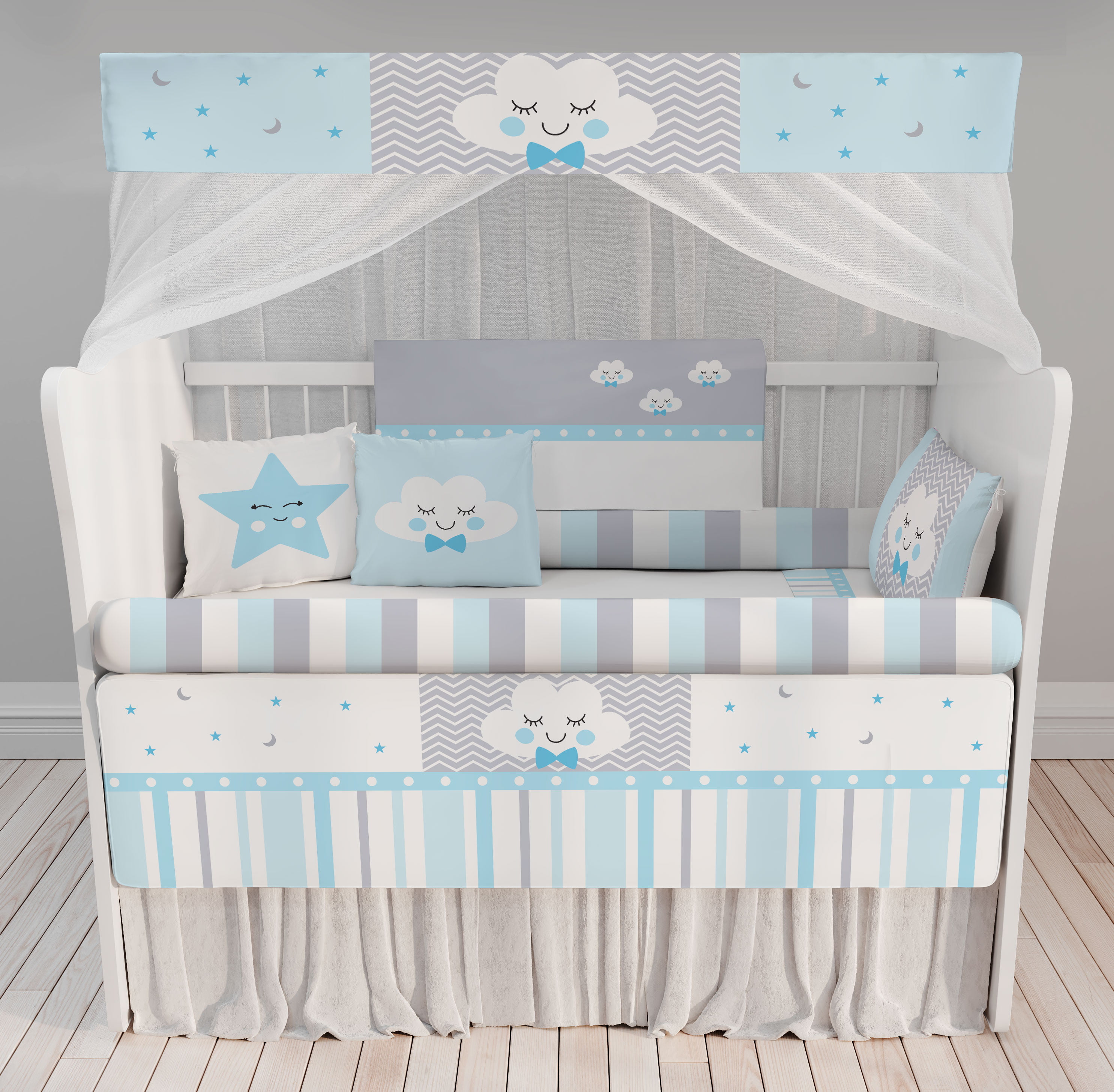 Kit Berço Enxoval de Bebê Chuva de Amor Azul KT364 Papel de parede  infantil, Enxovais para Bebê, Kits Berço, Kit Cama, faixa decorativa, régua do crescimento, quadros decorativos infantil.