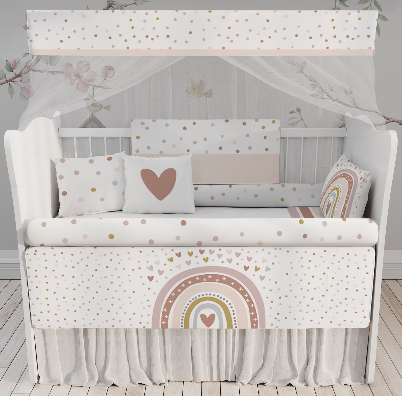 Kit Berço Enxoval de Bebê Arco-ìris Corações