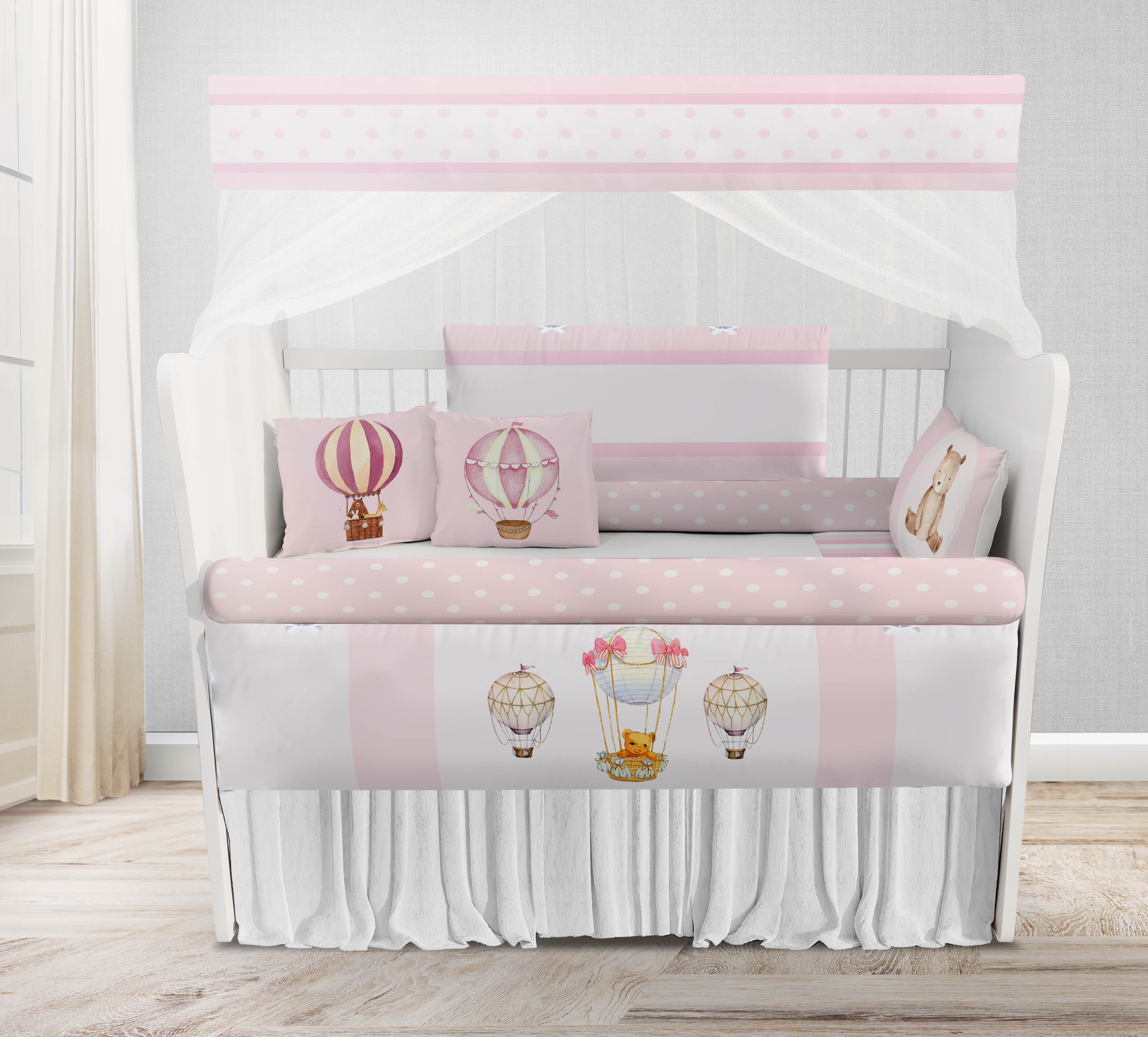 Kit Berço Enxoval de Bebê Mapa Mundi Rosa 