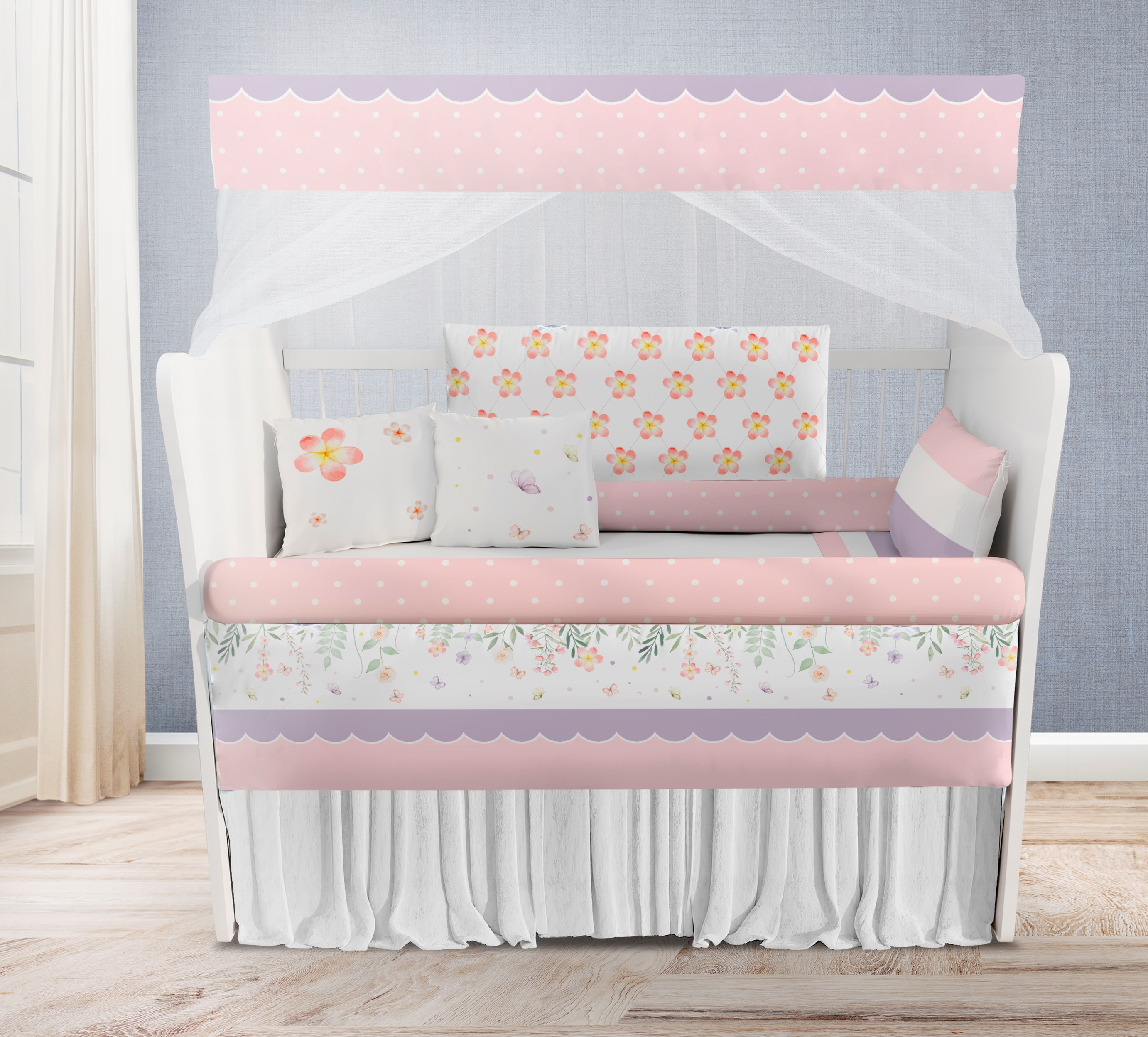 Kit Berço Enxoval de Bebê Floral Delicado Lilás