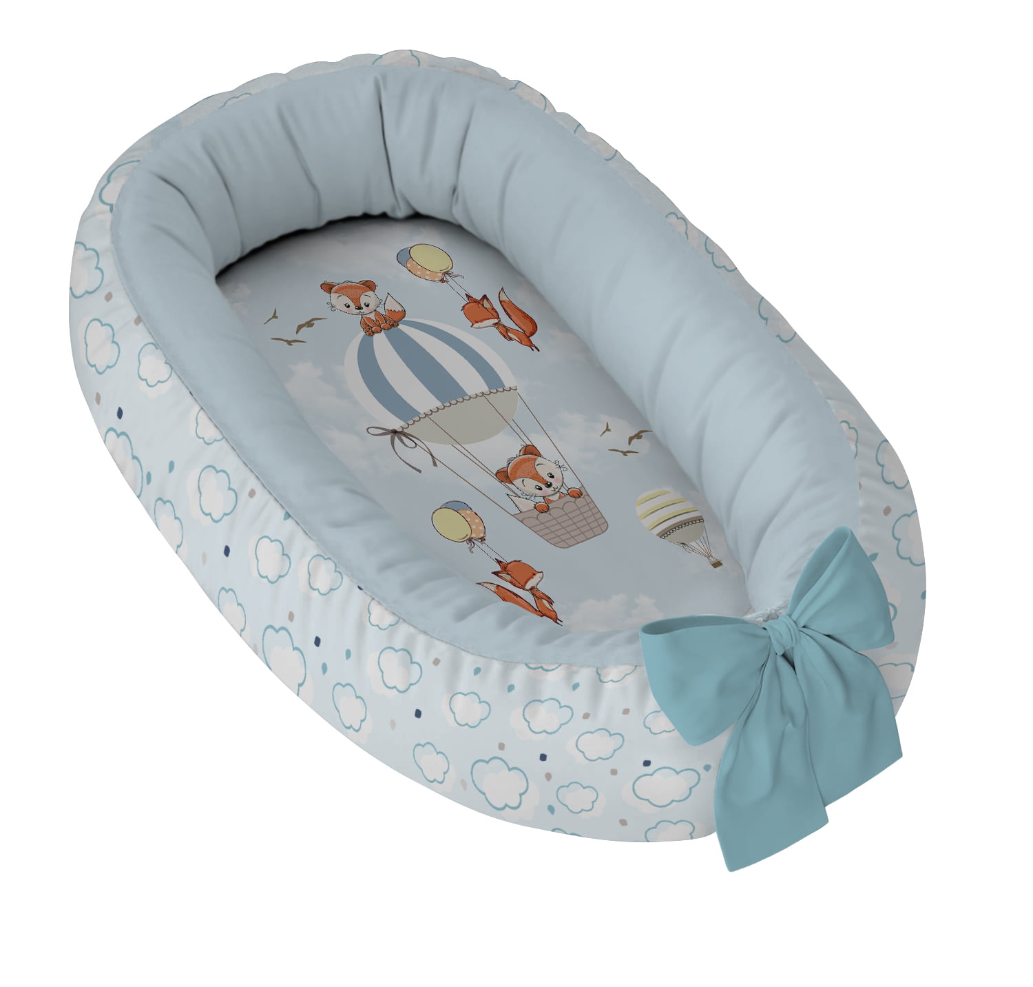 Ninho Redutor de Bebê Balões Azul Raposa 100% Algodão | Varoni Decor - N07