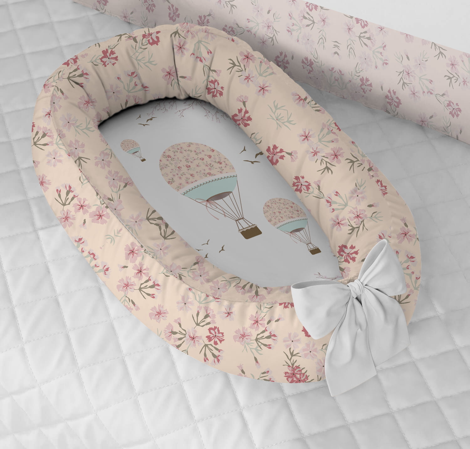 Ninho Redutor Bebê Floral Balões Infantil 100% Algodão - N09
