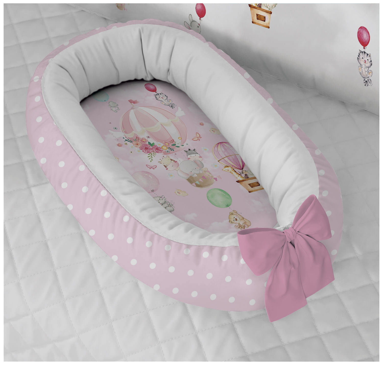 Ninho Redutor de Bebê Safári Balões Rosa – Conforto e Segurança em 100% Algodão - N66