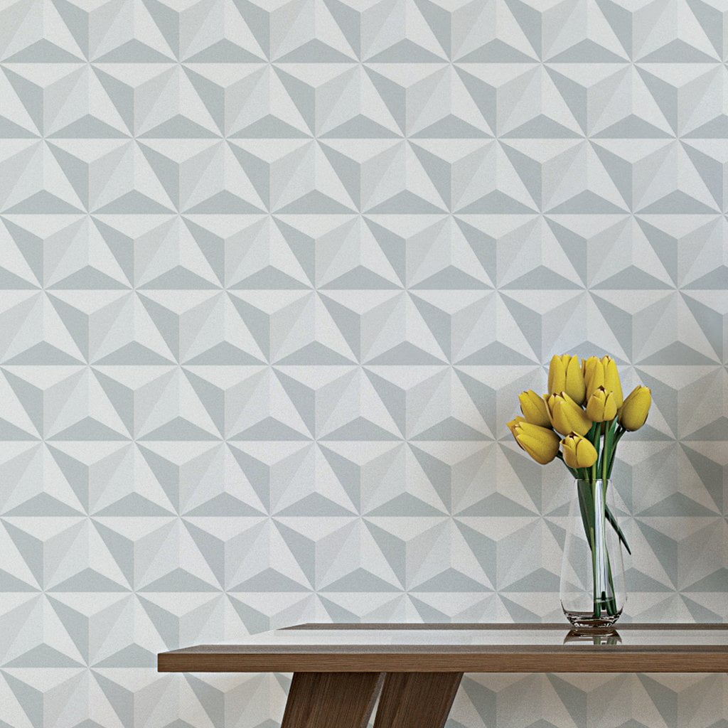 Papel de Parede Geométrico 3D Cinza Claro Linha Home - VRHOME04
