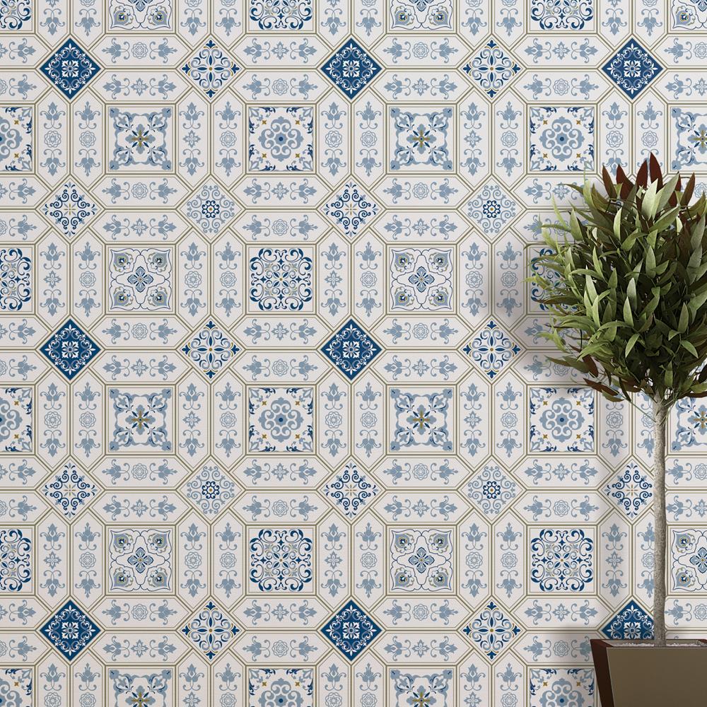 Papel de Parede Geométrico Azul Linha Home - VRHOME11